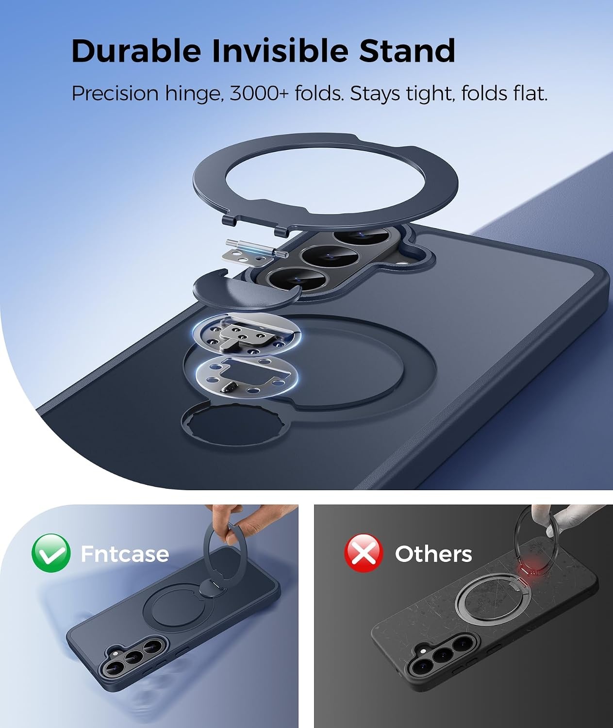 image:imageFNTCASE for iPhone 16 Pro Max Case with 360 Spin Magnetic Stand BlackDeep Blue