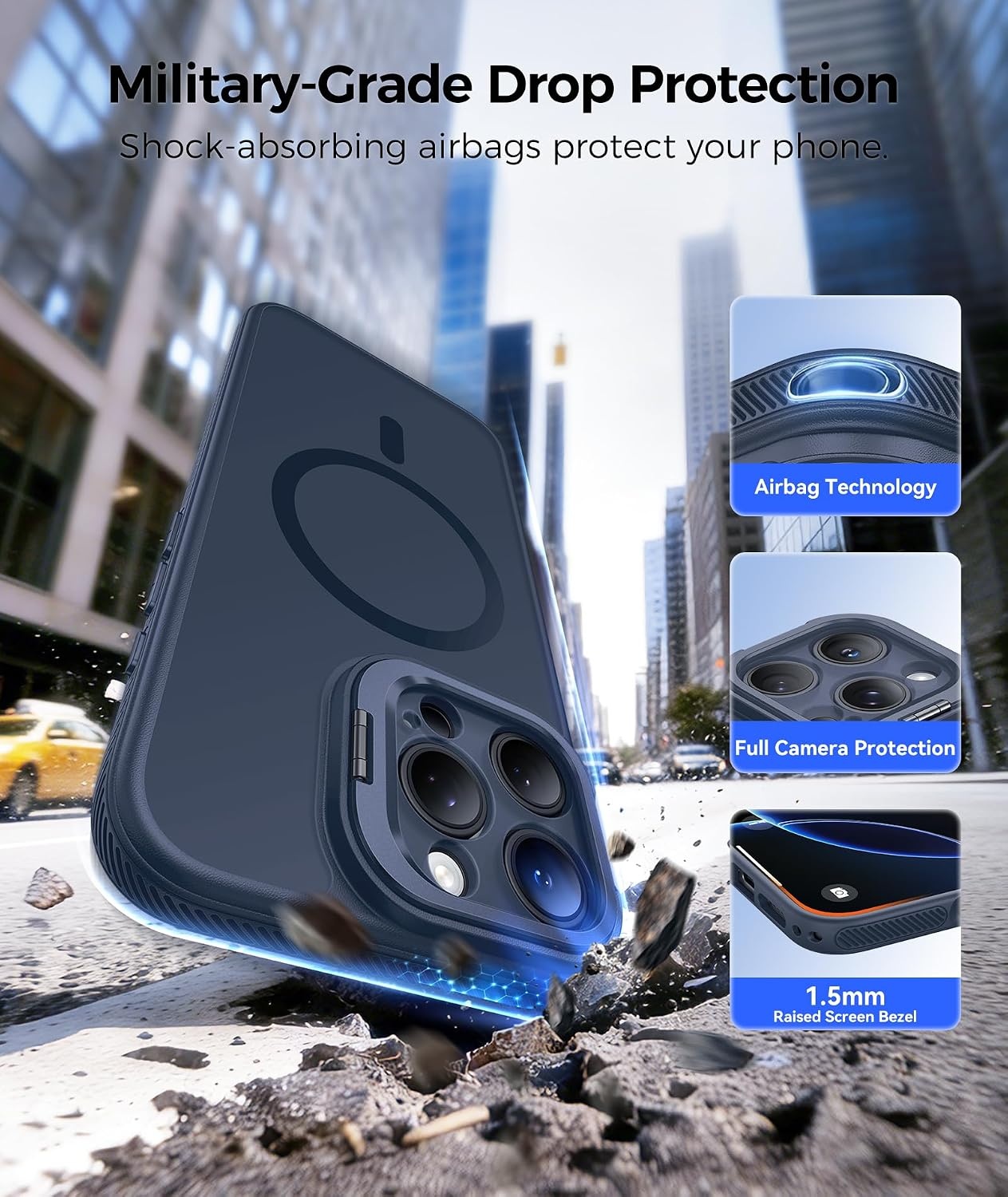 image:imageFNTCASE for iPhone 16 Pro Max Case with 360 Spin Magnetic Stand BlackDeep Blue
