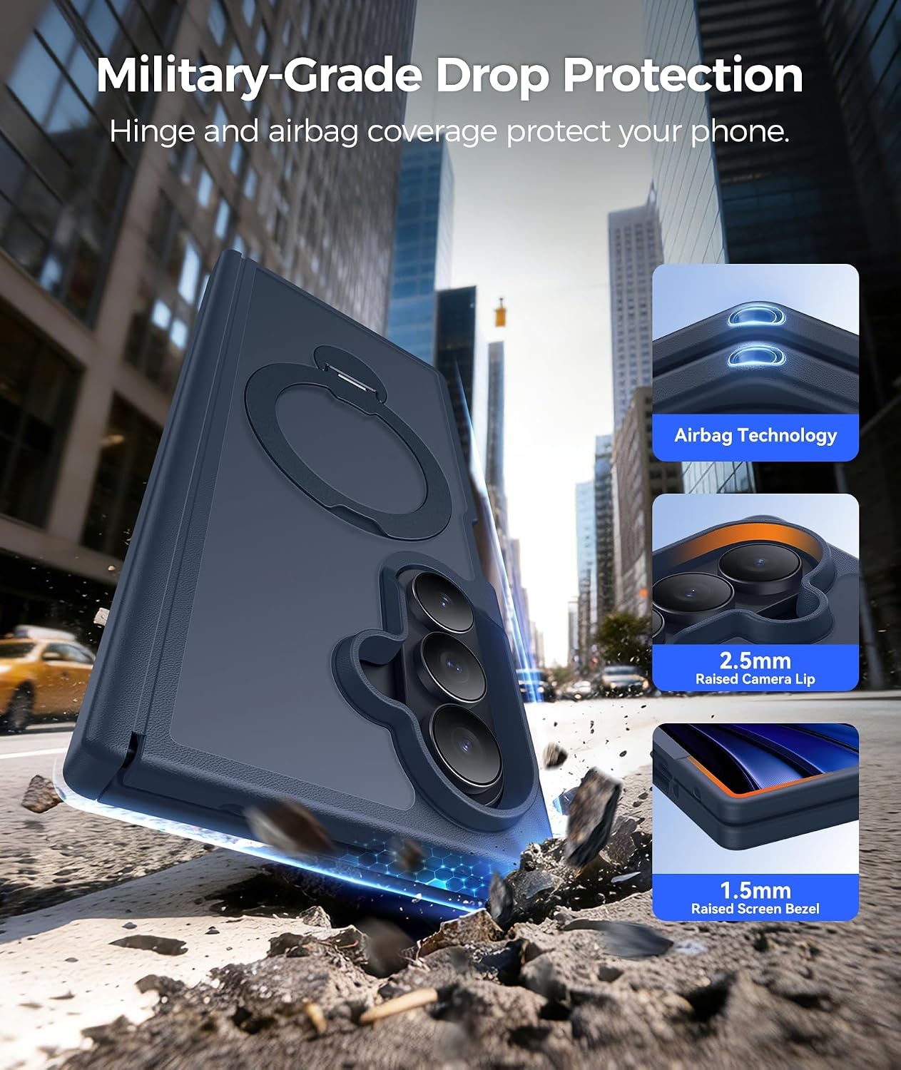 image:imageFNTCASE for iPhone 16 Pro Max Case with 360 Spin Magnetic Stand BlackDeep Blue