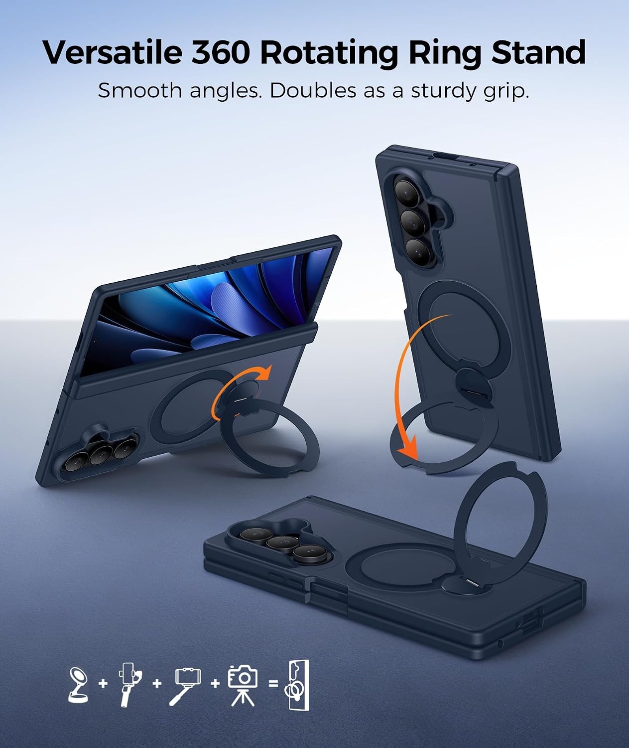 image:imageFNTCASE for iPhone 16 Pro Max Case with 360 Spin Magnetic Stand BlackDeep Blue