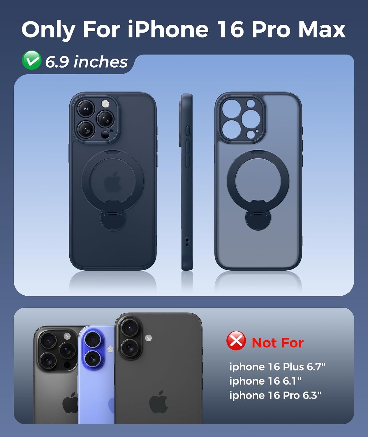image:imageFNTCASE for iPhone 16 Pro Max Case with 360 Spin Magnetic Stand BlackDeep Blue