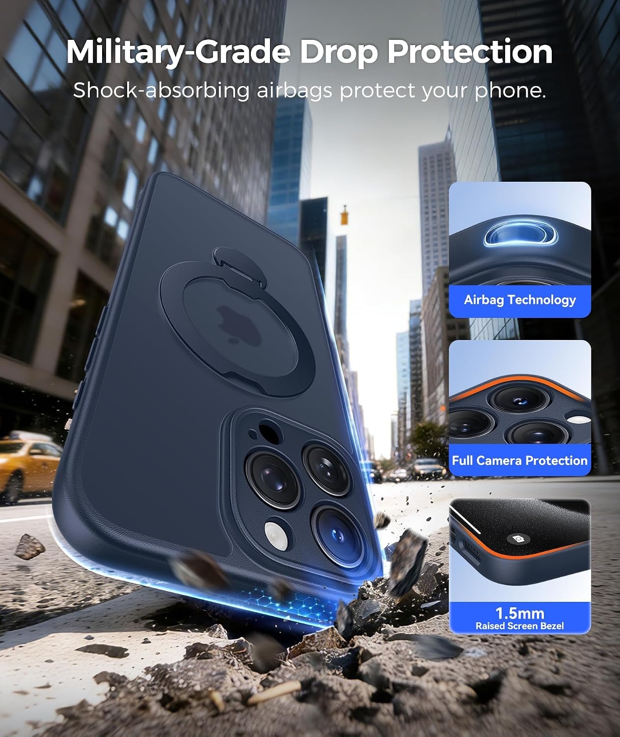 image:imageFNTCASE for iPhone 16 Pro Max Case with 360 Spin Magnetic Stand BlackDeep Blue