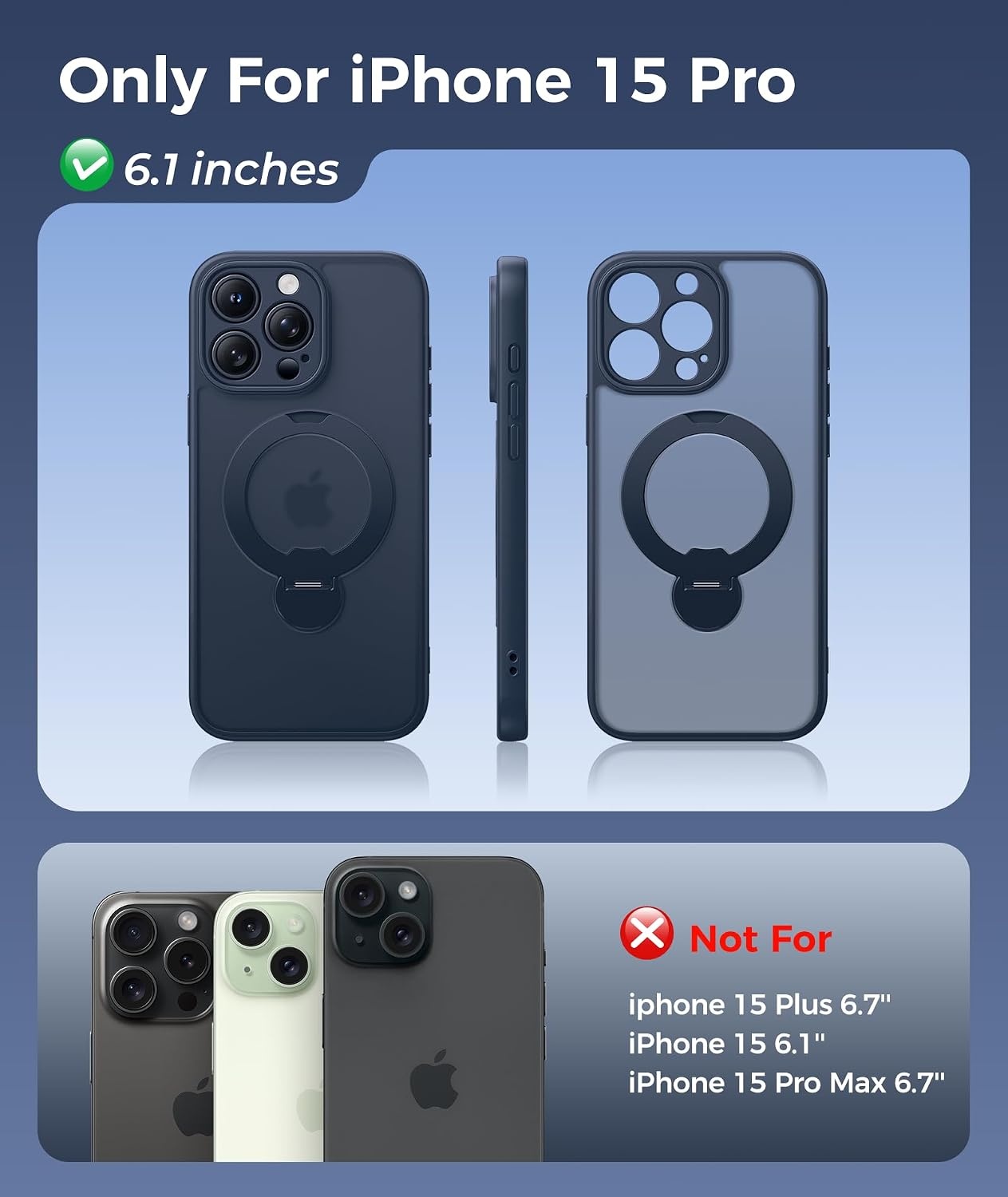 image:imageFNTCASE for iPhone 16 Pro Max Case with 360 Spin Magnetic Stand BlackDeep Blue