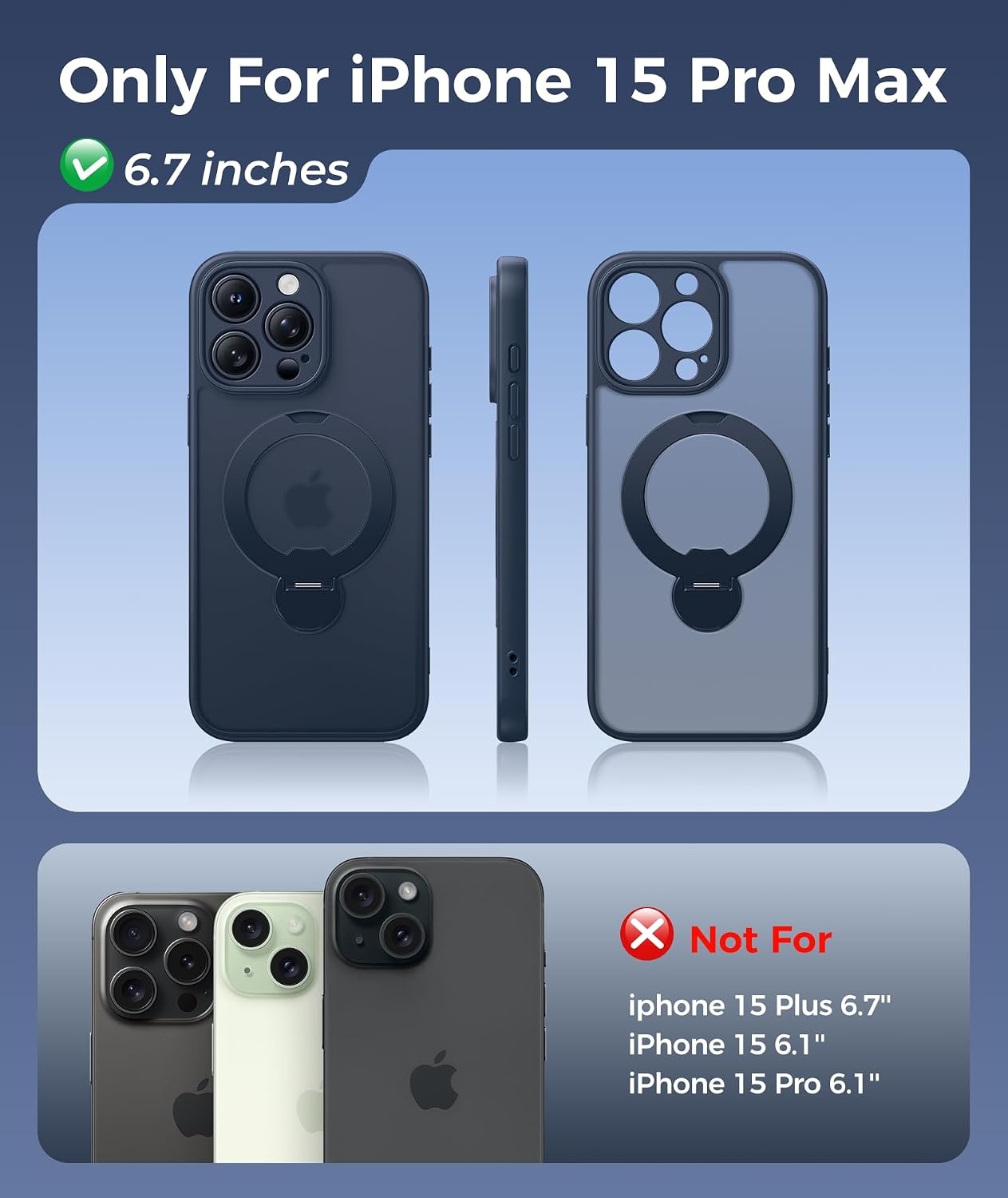 image:imageFNTCASE for iPhone 16 Pro Max Case with 360 Spin Magnetic Stand BlackDeep Blue