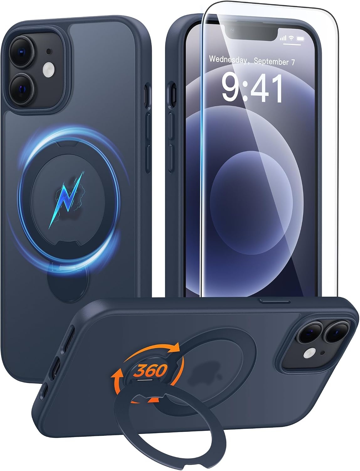image:imageFNTCASE for iPhone 16 Pro Max Case with 360 Spin Magnetic Stand BlackDeep Blue