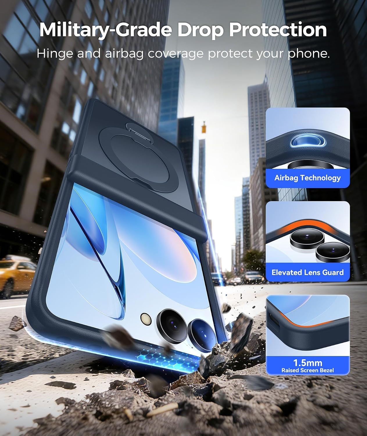 image:imageFNTCASE for iPhone 16 Pro Max Case with 360 Spin Magnetic Stand BlackDeep Blue