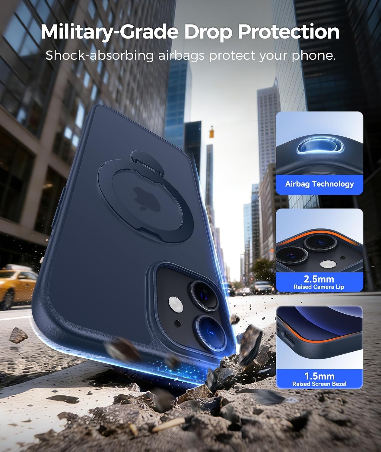 image:imageFNTCASE for iPhone 16 Pro Max Case with 360 Spin Magnetic Stand BlackDeep Blue