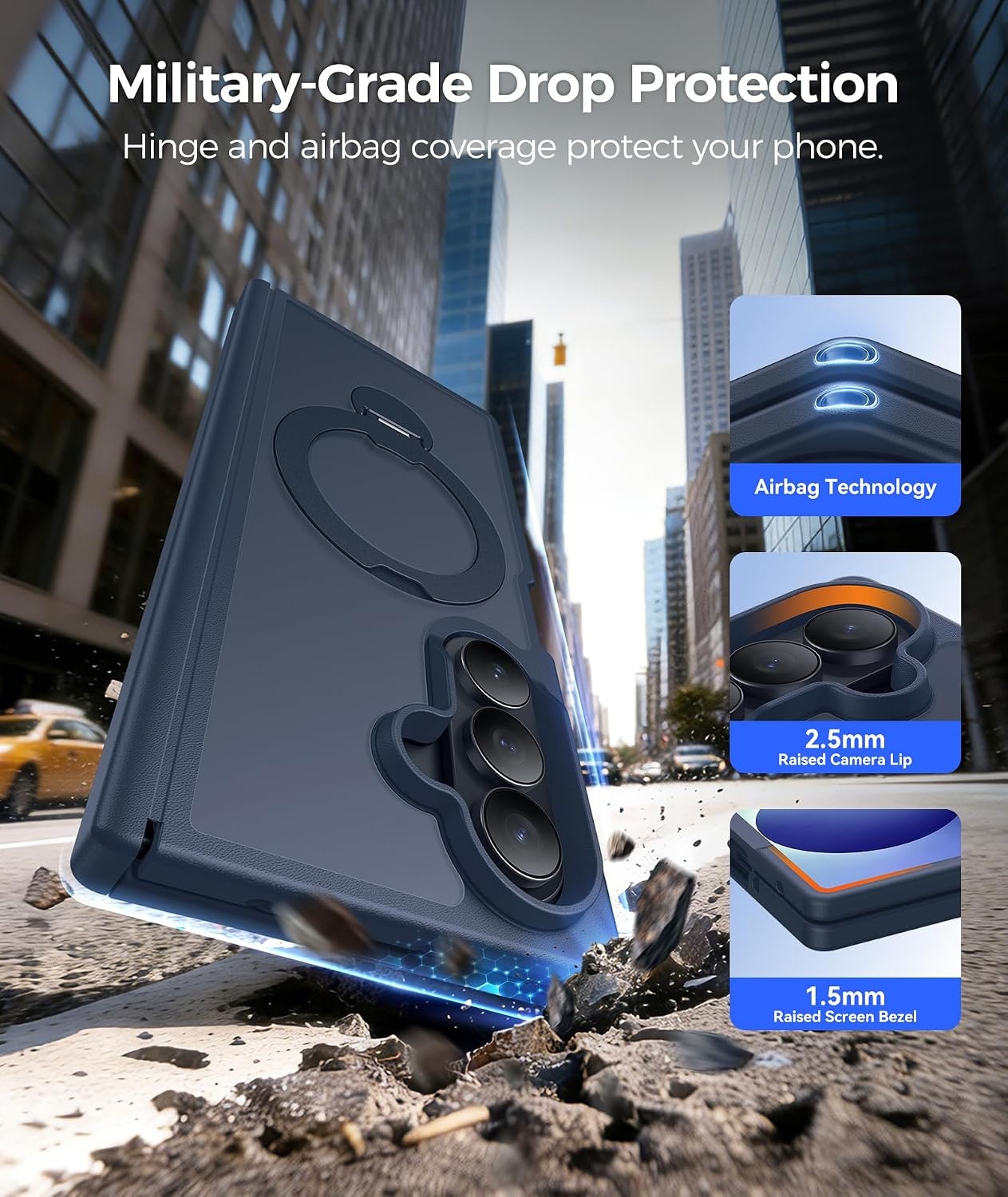 image:imageFNTCASE for iPhone 16 Pro Max Case with 360 Spin Magnetic Stand BlackDeep Blue