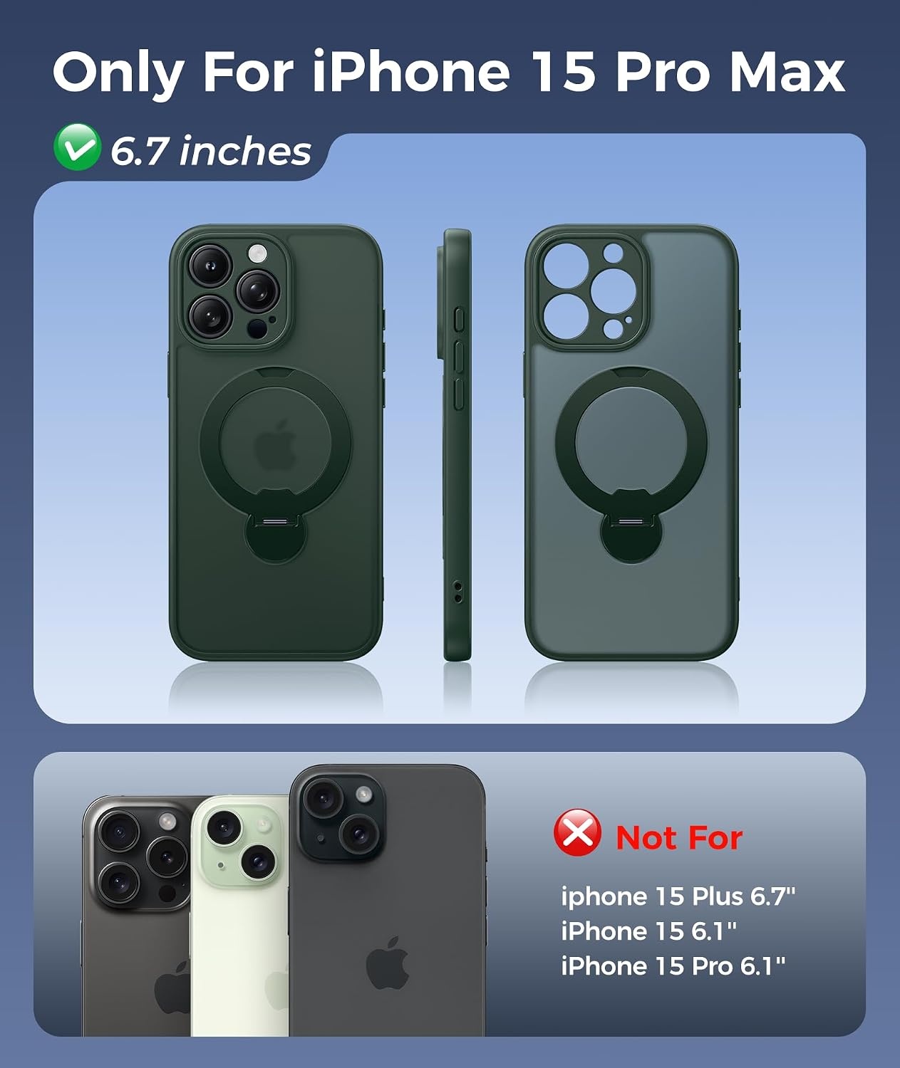 image:imageFNTCASE for iPhone 16 Pro Max Case with 360 Spin Magnetic Stand BlackGreen