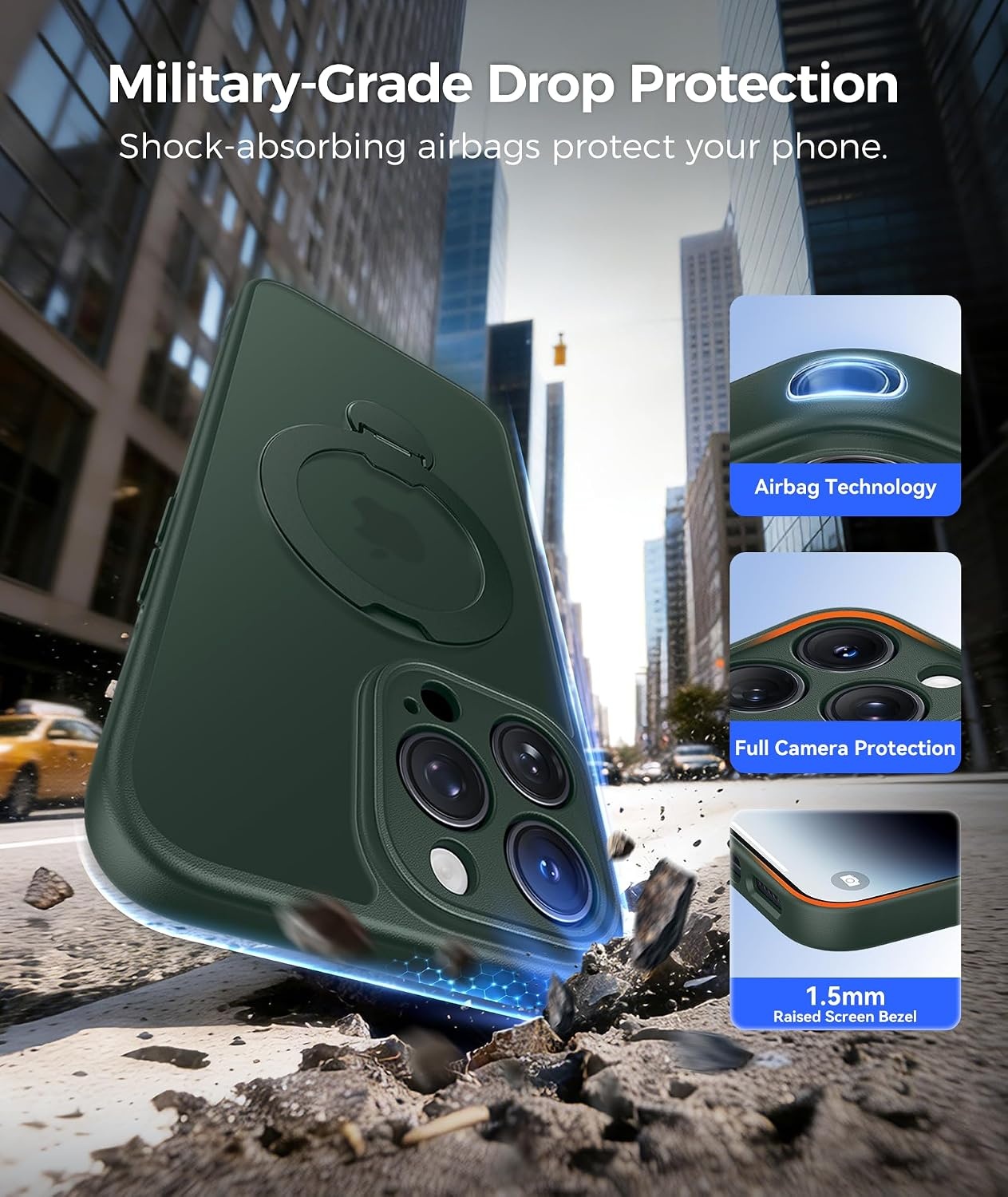 image:imageFNTCASE for iPhone 16 Pro Max Case with 360 Spin Magnetic Stand BlackGreen