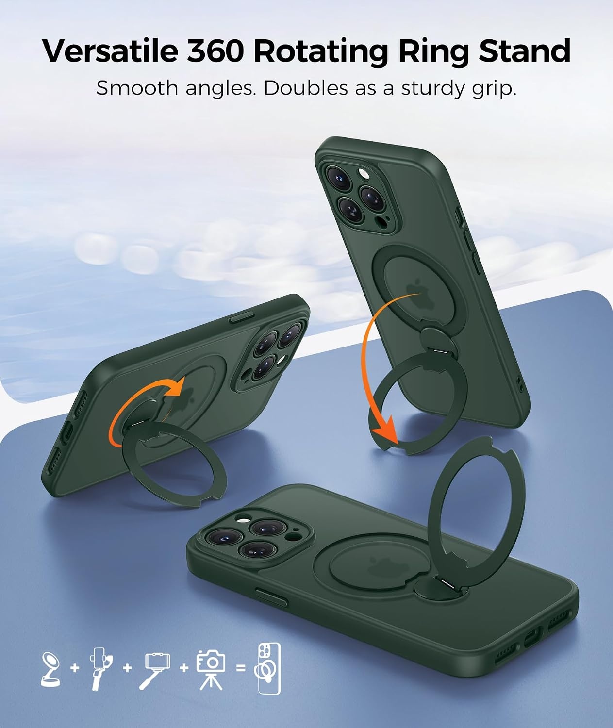 image:imageFNTCASE for iPhone 16 Pro Max Case with 360 Spin Magnetic Stand BlackGreen
