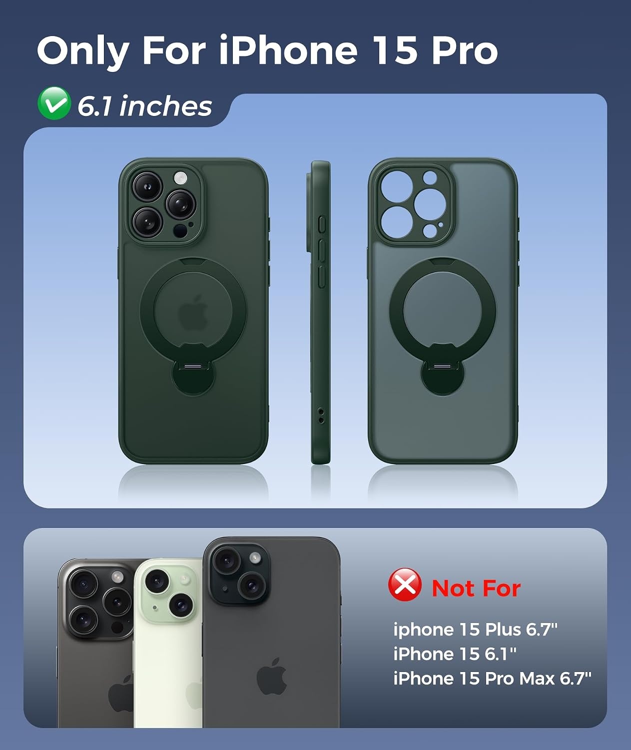 image:imageFNTCASE for iPhone 16 Pro Max Case with 360 Spin Magnetic Stand BlackGreen