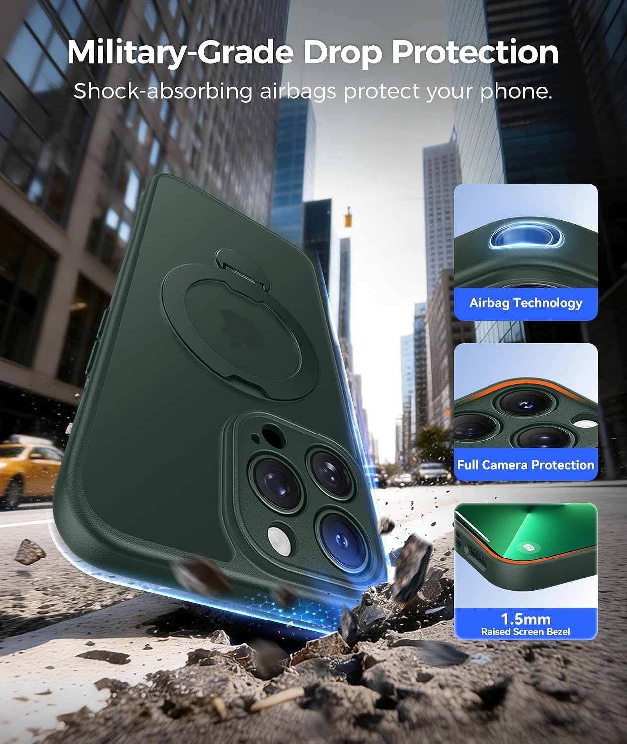 image:imageFNTCASE for iPhone 16 Pro Max Case with 360 Spin Magnetic Stand BlackGreen