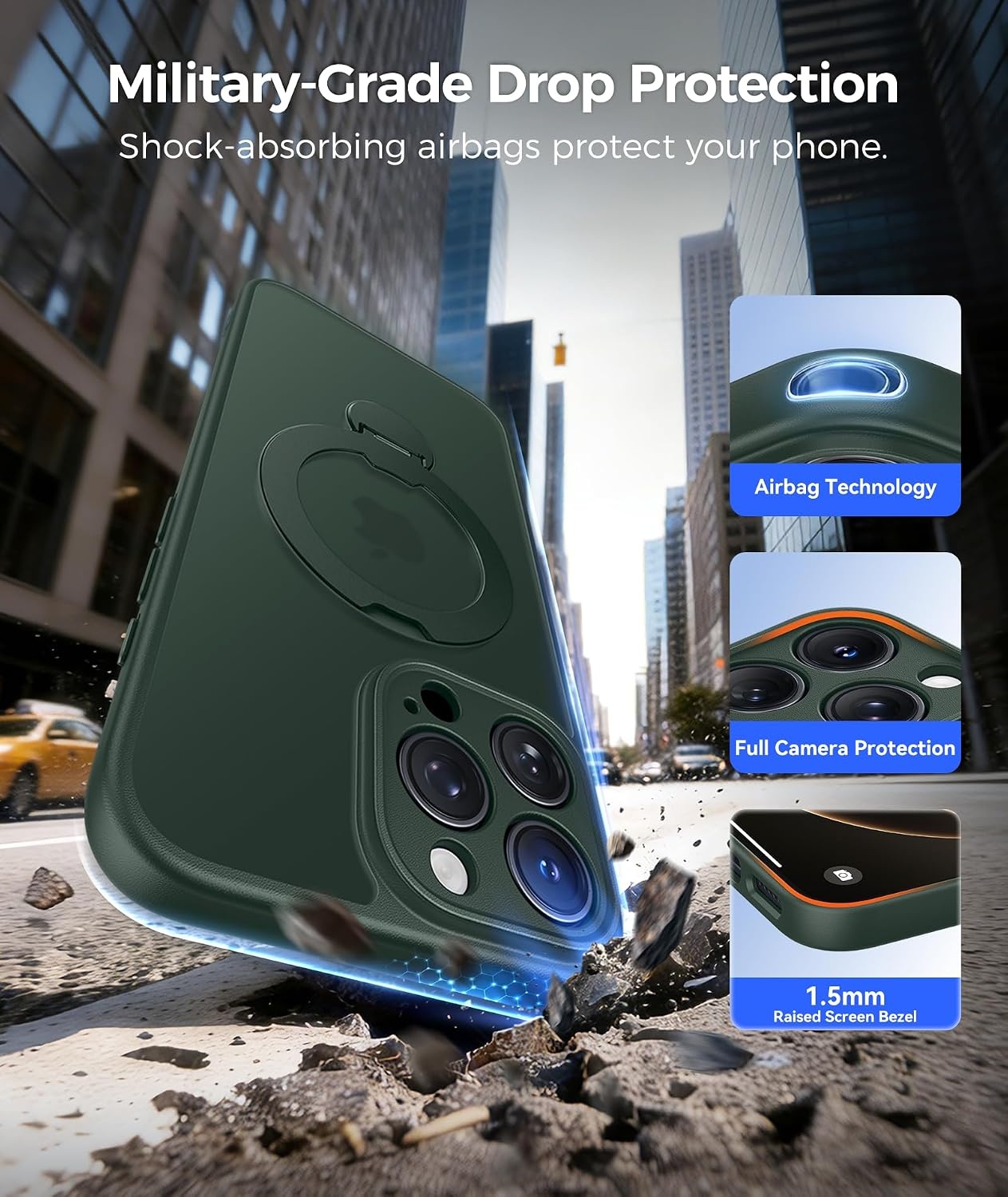 image:imageFNTCASE for iPhone 16 Pro Max Case with 360 Spin Magnetic Stand BlackGreen