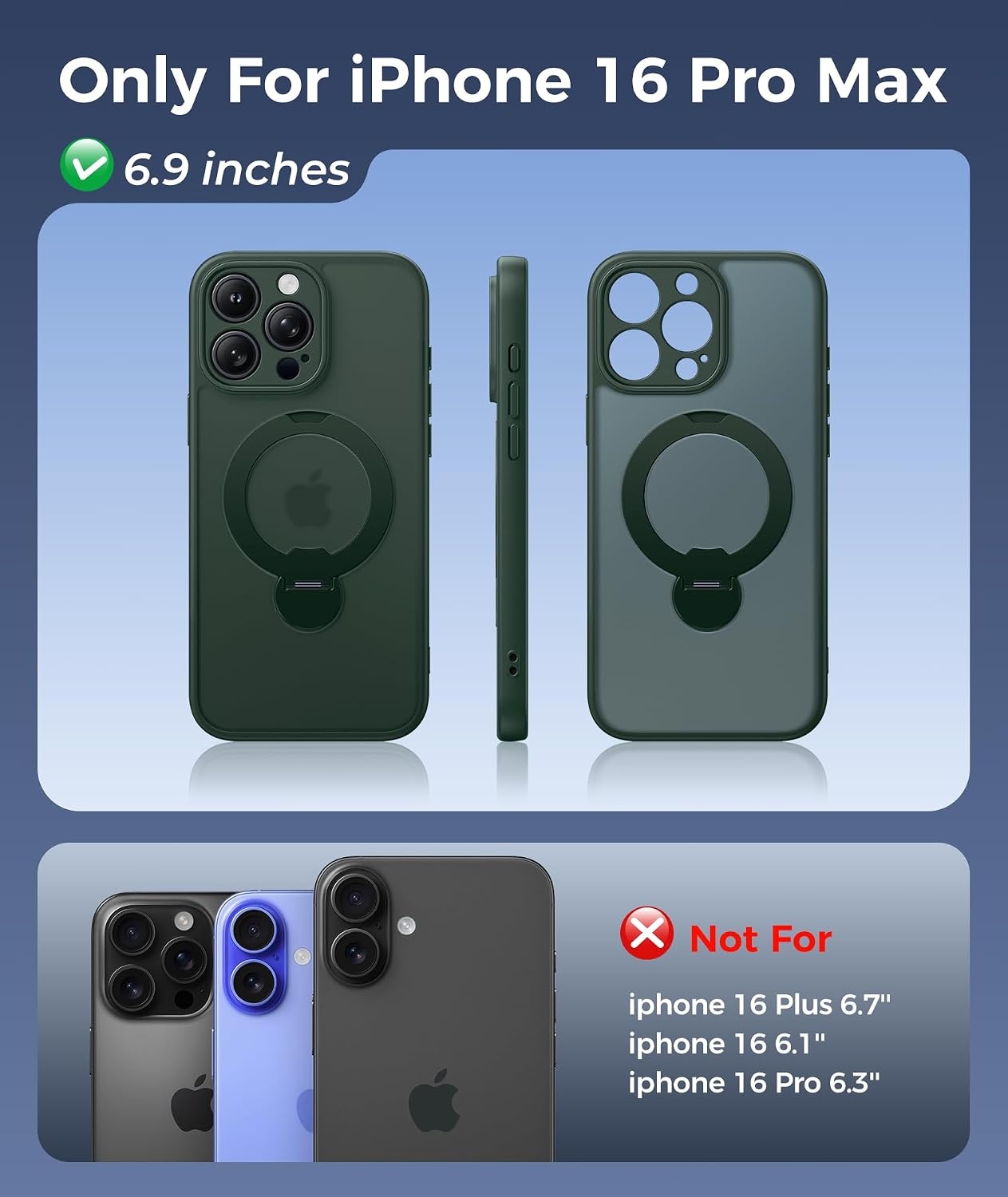 image:imageFNTCASE for iPhone 16 Pro Max Case with 360 Spin Magnetic Stand BlackGreen