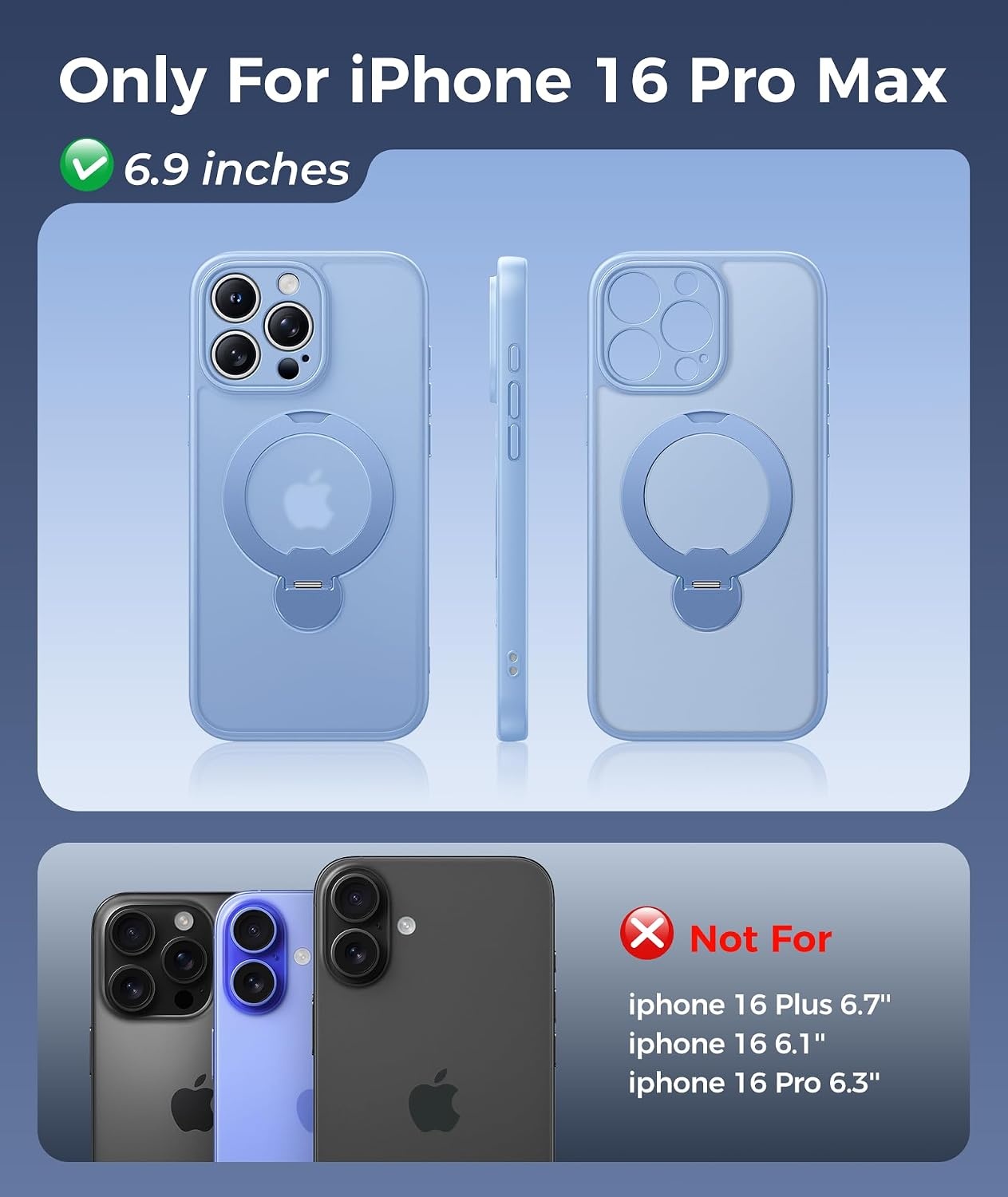 image:imageFNTCASE for iPhone 16 Pro Max Case with 360 Spin Magnetic Stand BlackLight Blue