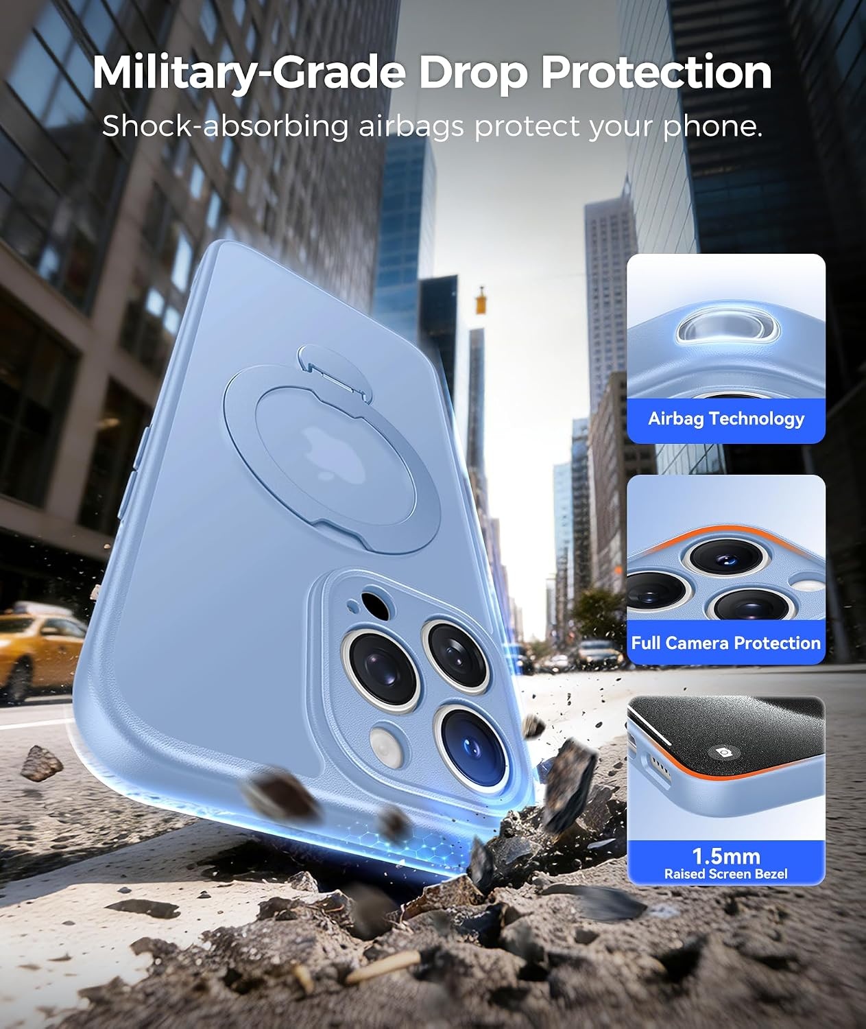 image:imageFNTCASE for iPhone 16 Pro Max Case with 360 Spin Magnetic Stand BlackLight Blue
