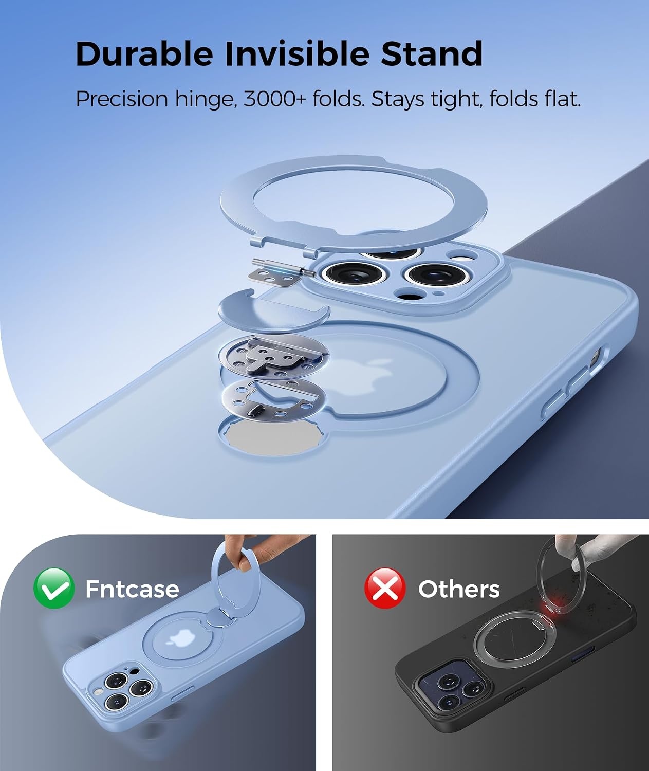image:imageFNTCASE for iPhone 16 Pro Max Case with 360 Spin Magnetic Stand BlackLight Blue