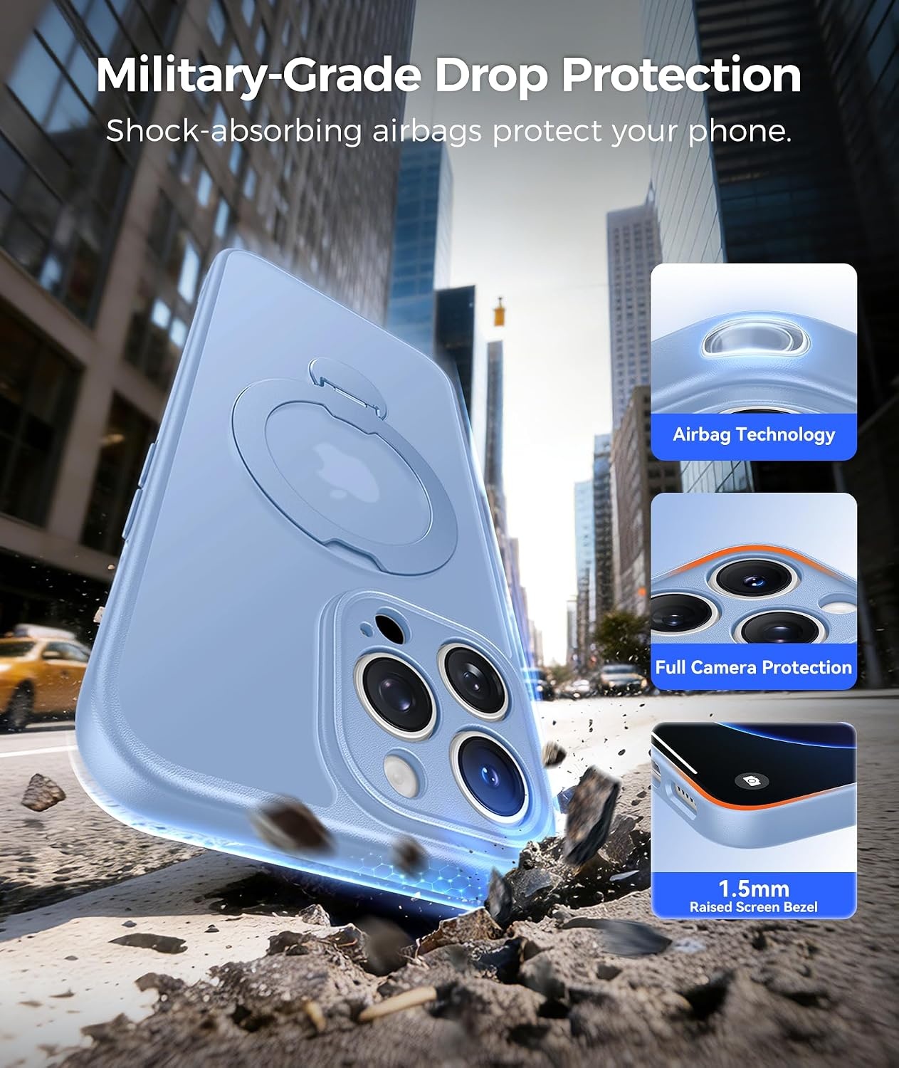 image:imageFNTCASE for iPhone 16 Pro Max Case with 360 Spin Magnetic Stand BlackLight Blue