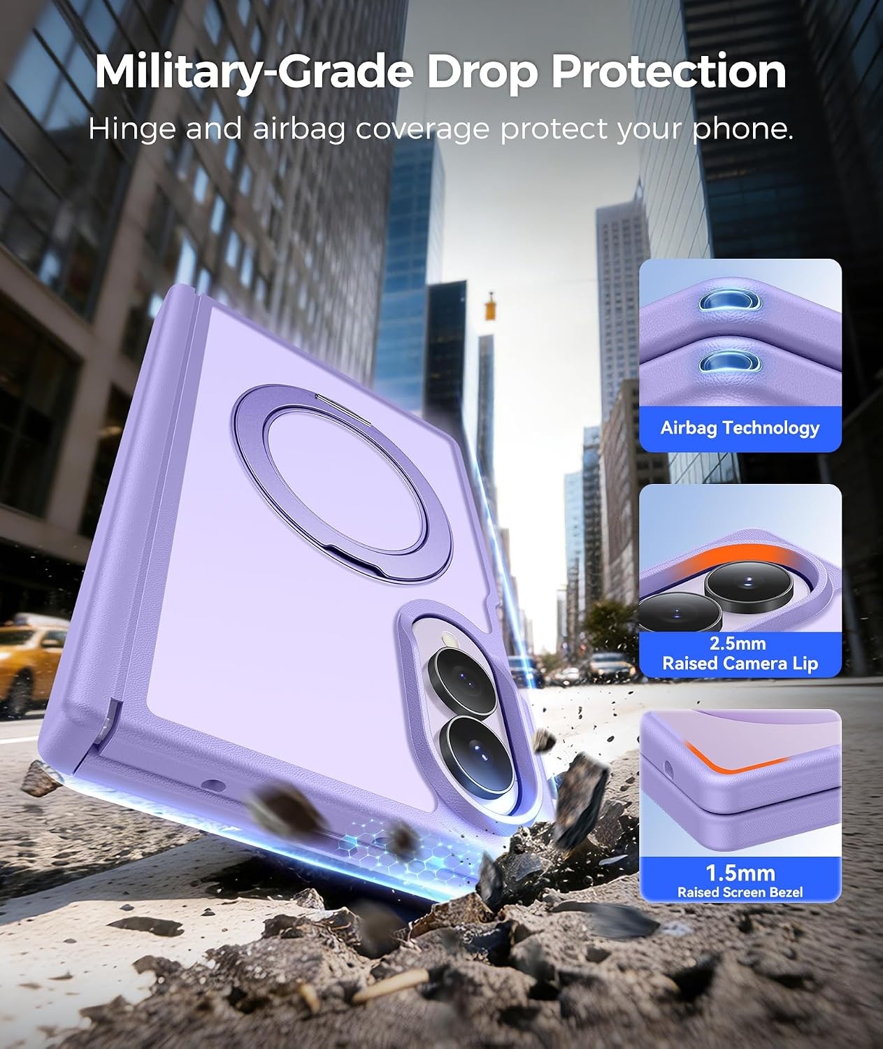 image:imageFNTCASE for iPhone 16 Pro Max Case with 360 Spin Magnetic Stand BlackLight Purple