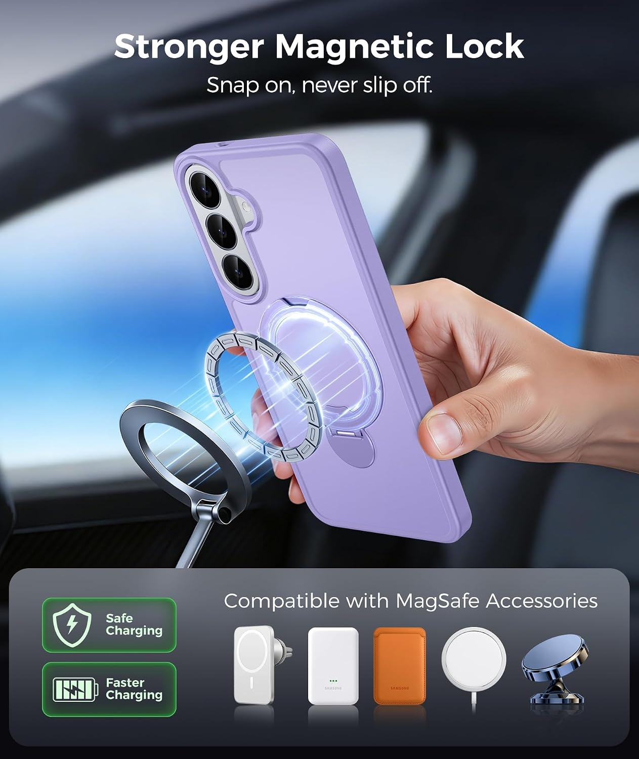image:imageFNTCASE for iPhone 16 Pro Max Case with 360 Spin Magnetic Stand BlackLight Purple