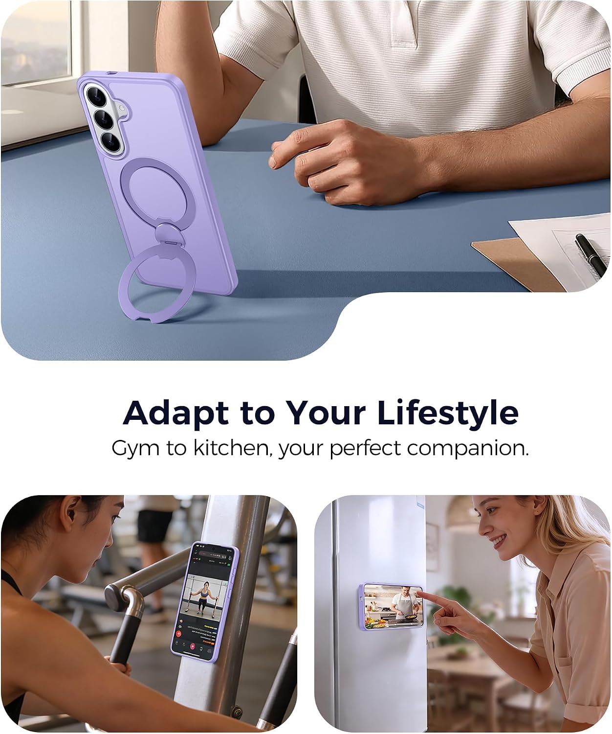image:imageFNTCASE for iPhone 16 Pro Max Case with 360 Spin Magnetic Stand BlackLight Purple