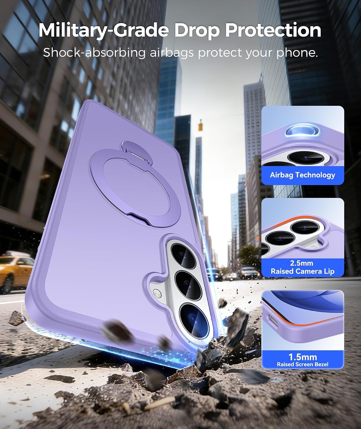 image:imageFNTCASE for iPhone 16 Pro Max Case with 360 Spin Magnetic Stand BlackLight Purple