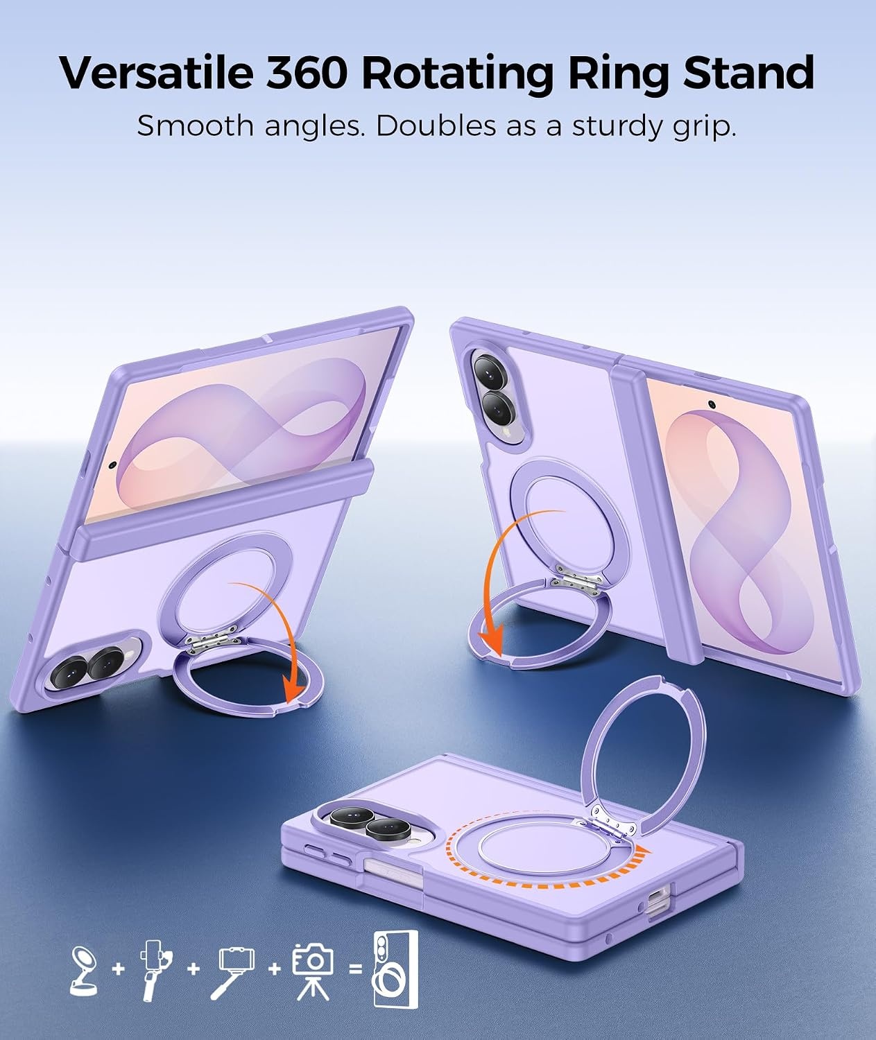 image:imageFNTCASE for iPhone 16 Pro Max Case with 360 Spin Magnetic Stand BlackLight Purple