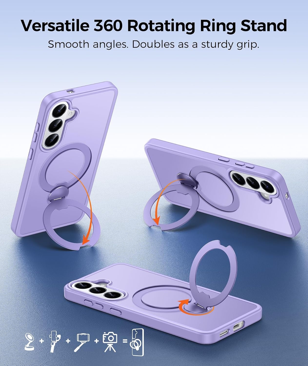 image:imageFNTCASE for iPhone 16 Pro Max Case with 360 Spin Magnetic Stand BlackLight Purple