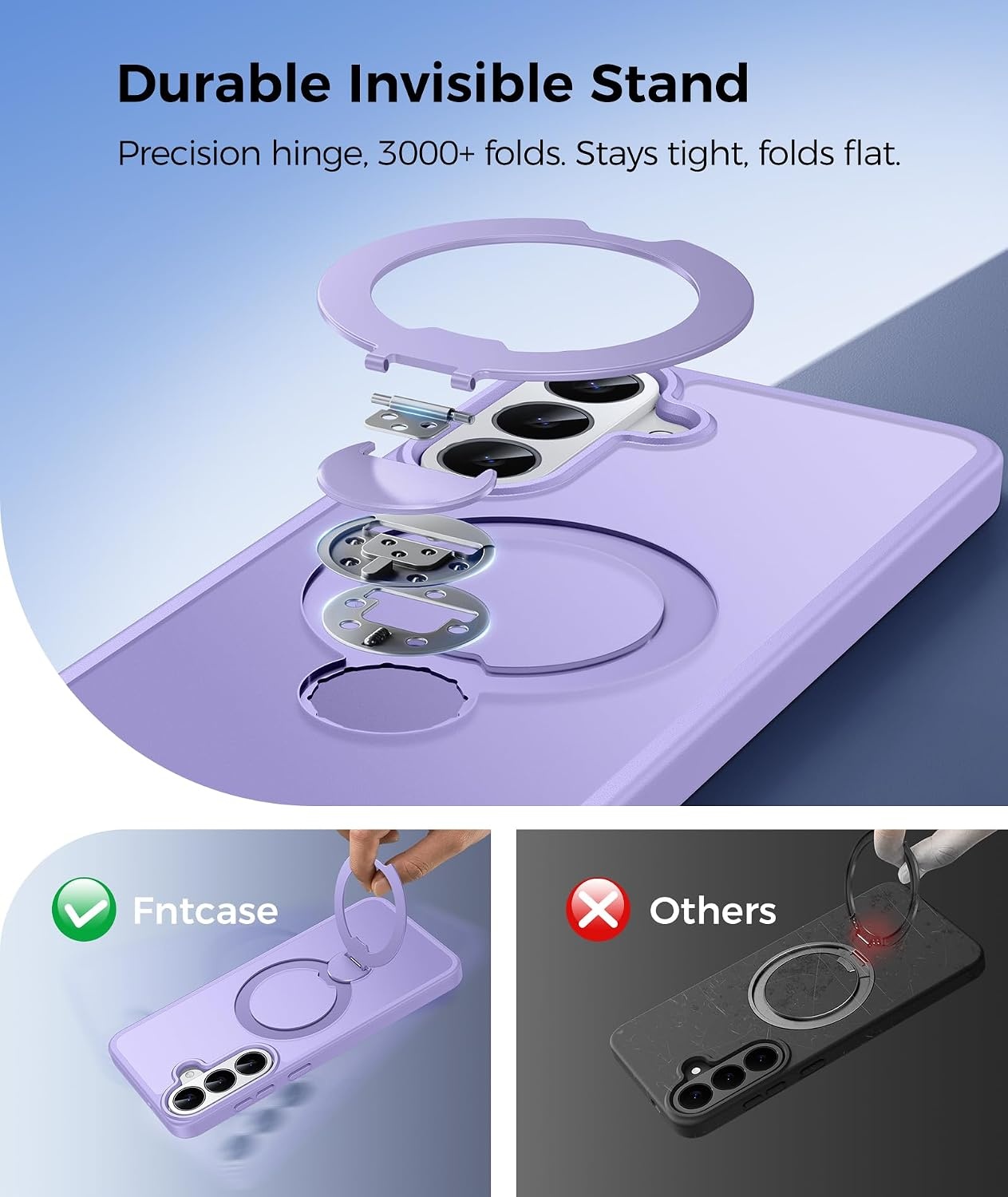 image:imageFNTCASE for iPhone 16 Pro Max Case with 360 Spin Magnetic Stand BlackLight Purple