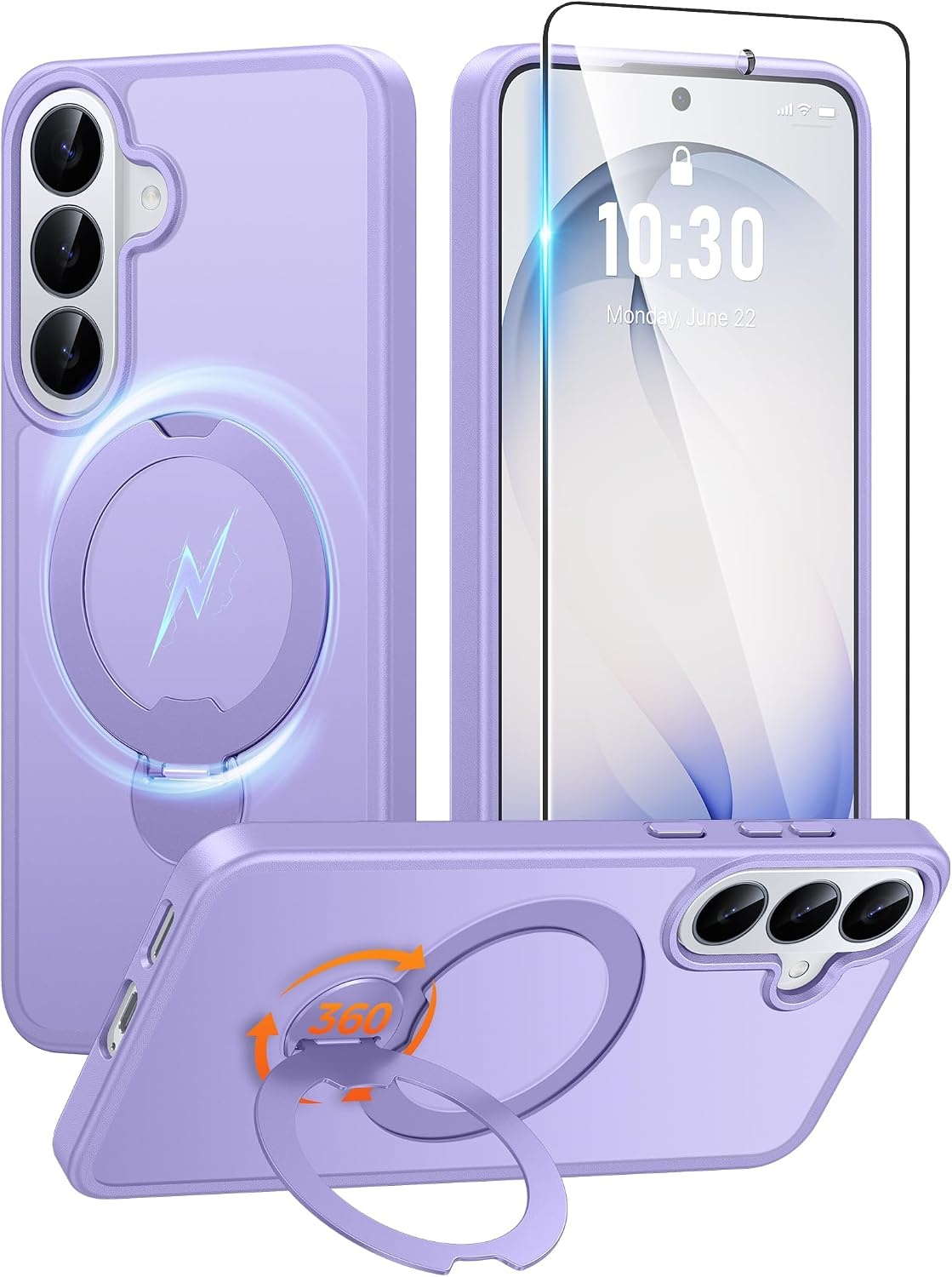 image:imageFNTCASE for iPhone 16 Pro Max Case with 360 Spin Magnetic Stand BlackLight Purple