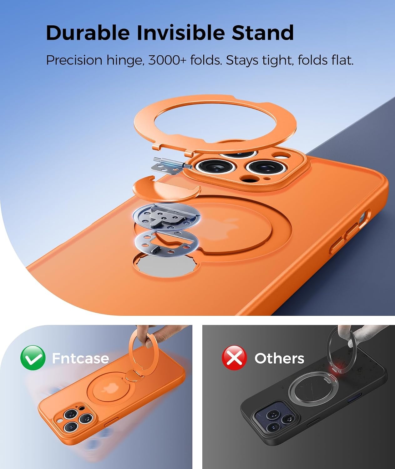image:imageFNTCASE for iPhone 16 Pro Max Case with 360 Spin Magnetic Stand BlackOrange