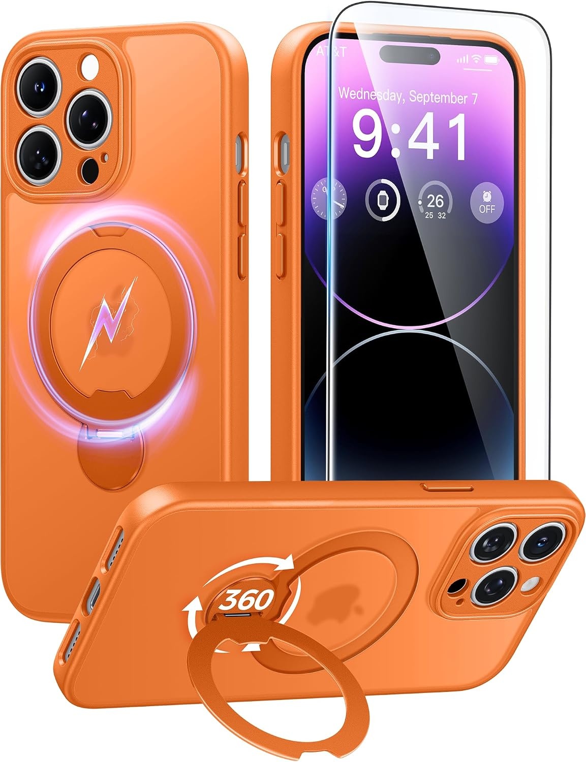 image:imageFNTCASE for iPhone 16 Pro Max Case with 360 Spin Magnetic Stand BlackOrange