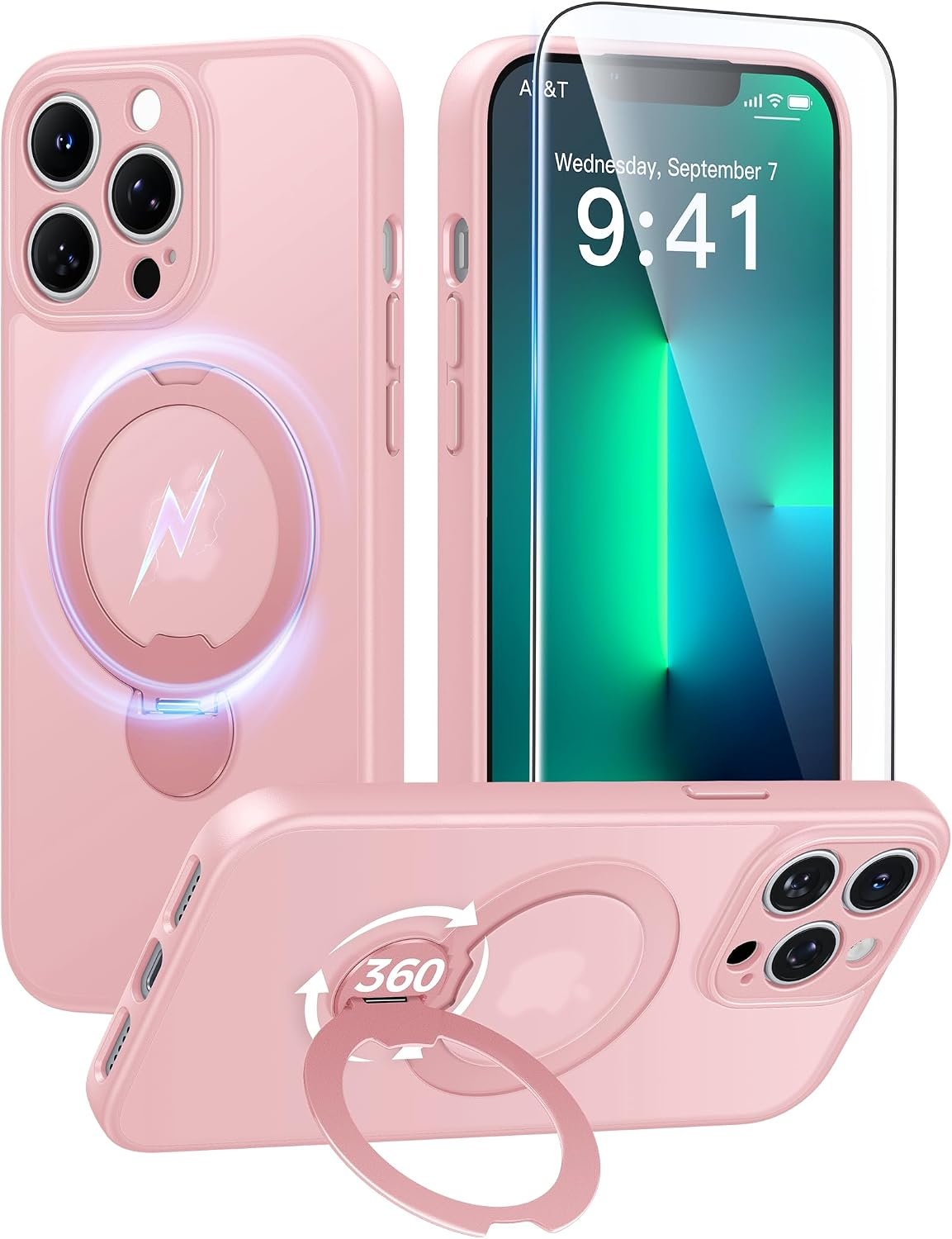 image:imageFNTCASE for iPhone 16 Pro Max Case with 360 Spin Magnetic Stand BlackPink