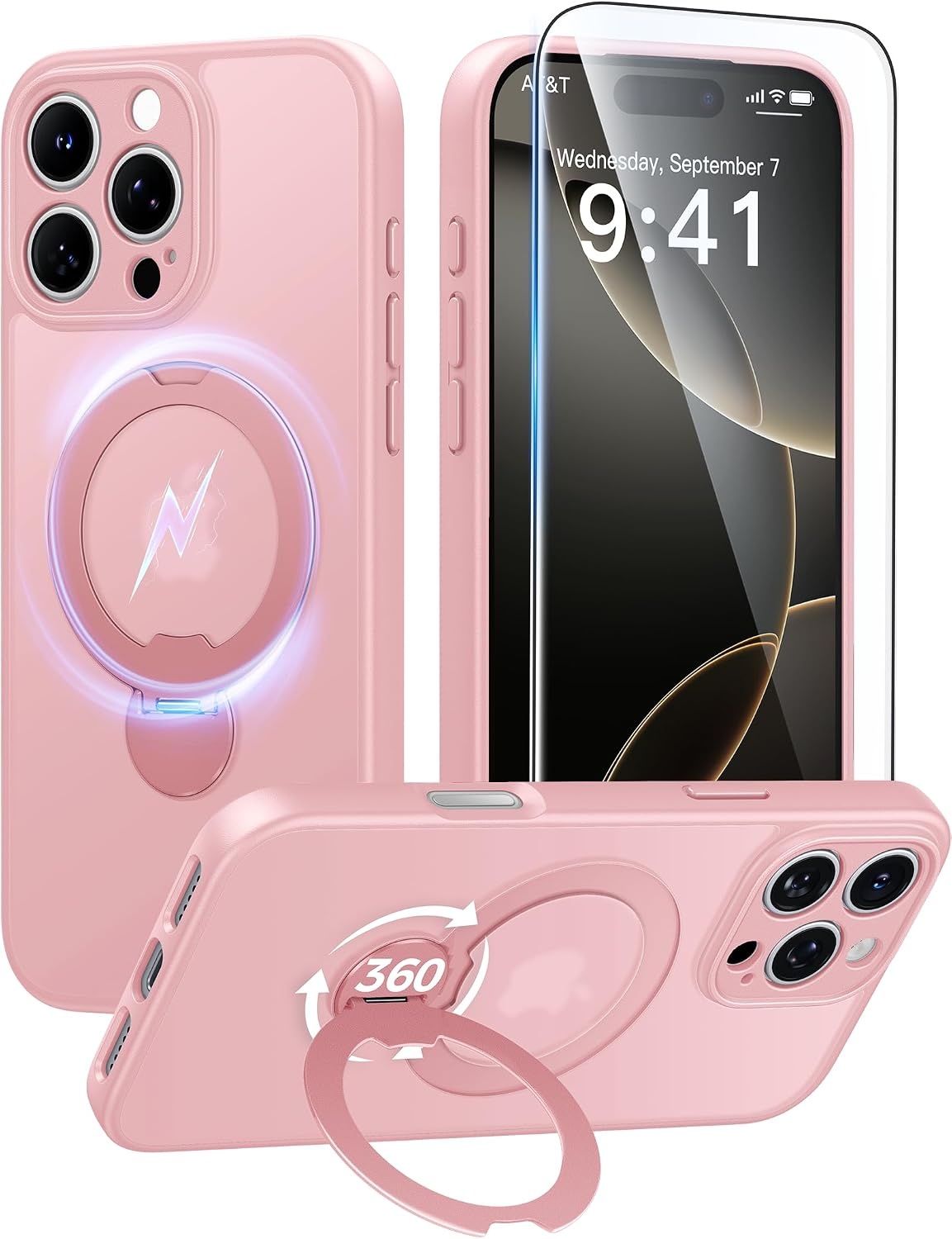 image:imageFNTCASE for iPhone 16 Pro Max Case with 360 Spin Magnetic Stand BlackPink