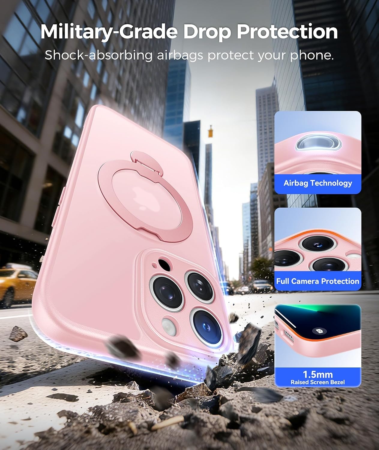 image:imageFNTCASE for iPhone 16 Pro Max Case with 360 Spin Magnetic Stand BlackPink