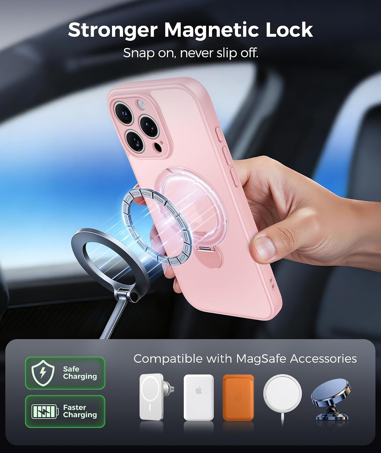 image:imageFNTCASE for iPhone 16 Pro Max Case with 360 Spin Magnetic Stand BlackPink