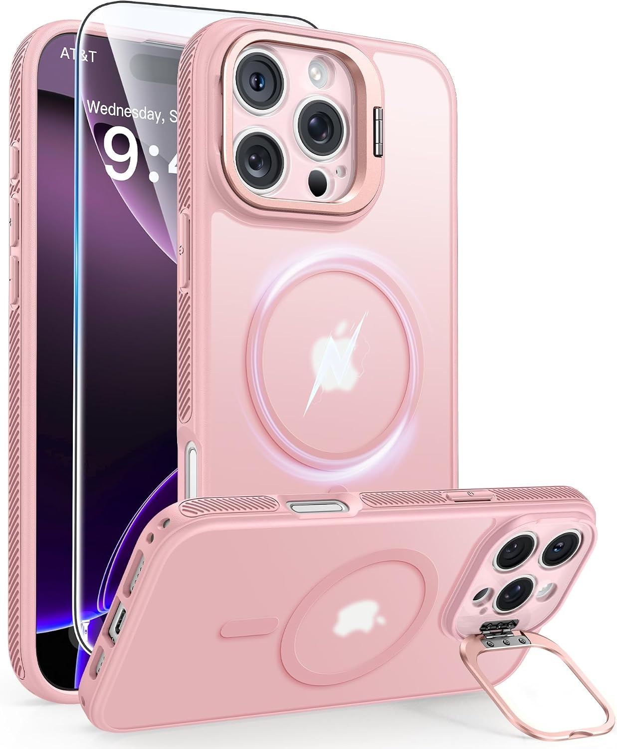 image:imageFNTCASE for iPhone 16 Pro Max Case with 360 Spin Magnetic Stand BlackPink