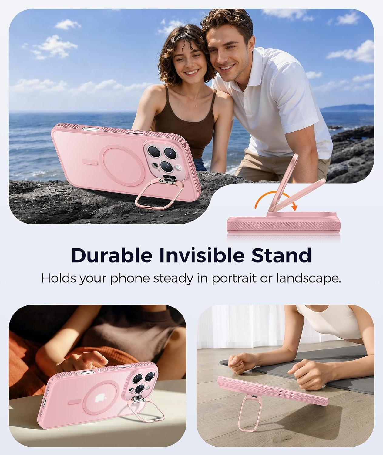 image:imageFNTCASE for iPhone 16 Pro Max Case with 360 Spin Magnetic Stand BlackPink