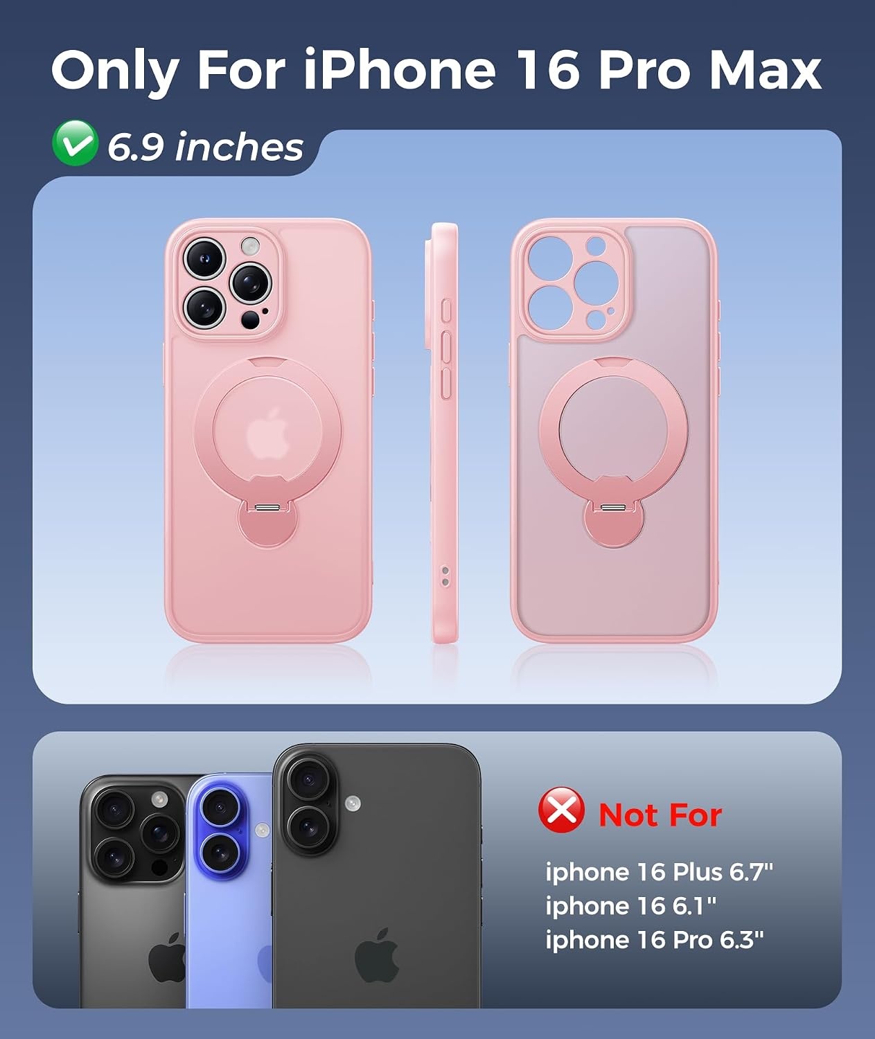 image:imageFNTCASE for iPhone 16 Pro Max Case with 360 Spin Magnetic Stand BlackPink