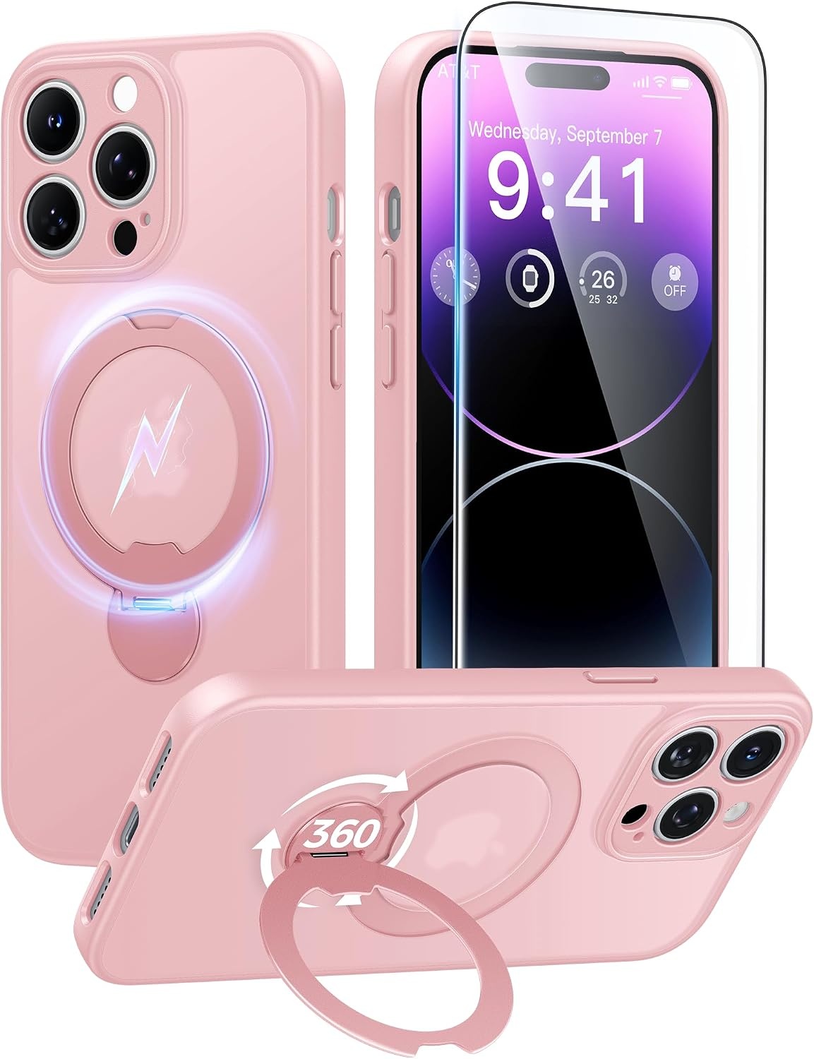 image:imageFNTCASE for iPhone 16 Pro Max Case with 360 Spin Magnetic Stand BlackPink