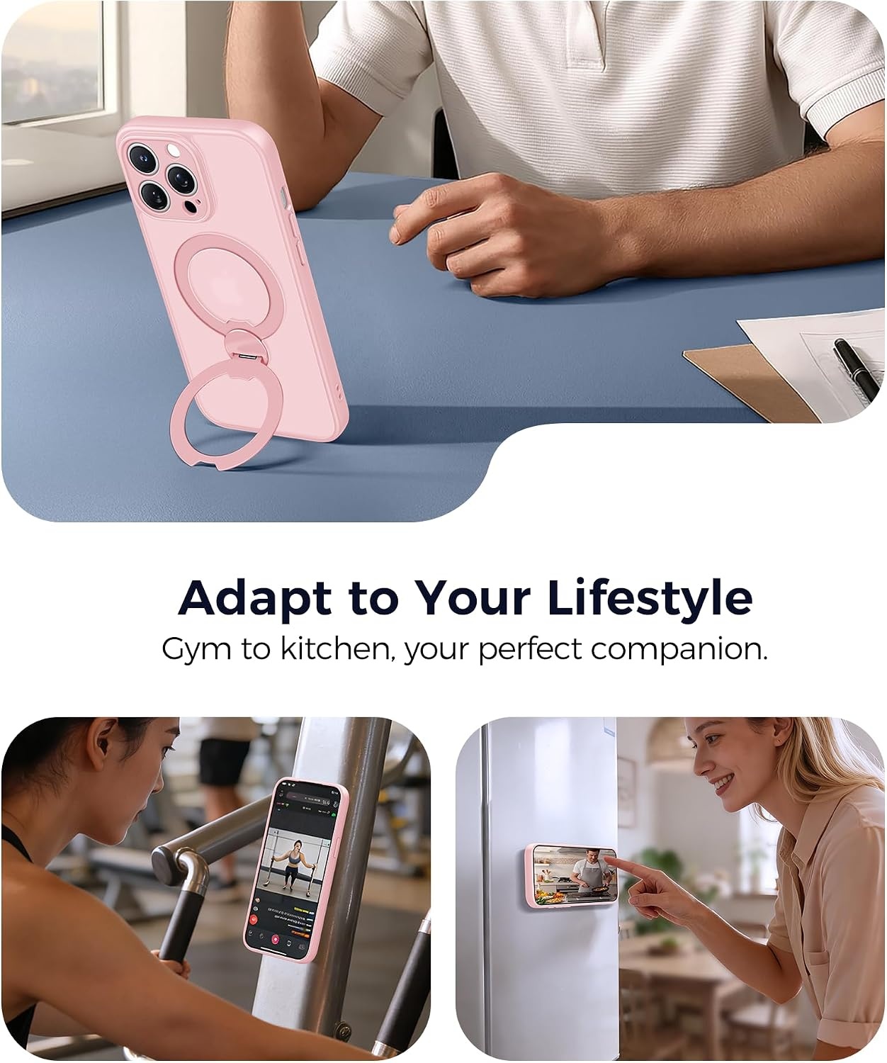 image:imageFNTCASE for iPhone 16 Pro Max Case with 360 Spin Magnetic Stand BlackPink