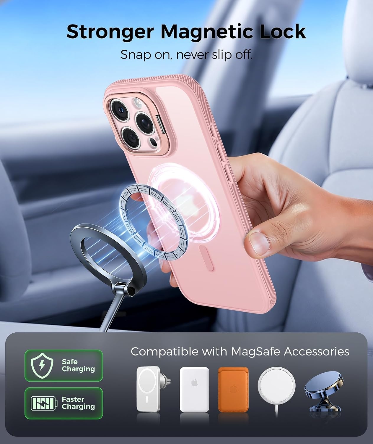 image:imageFNTCASE for iPhone 16 Pro Max Case with 360 Spin Magnetic Stand BlackPink
