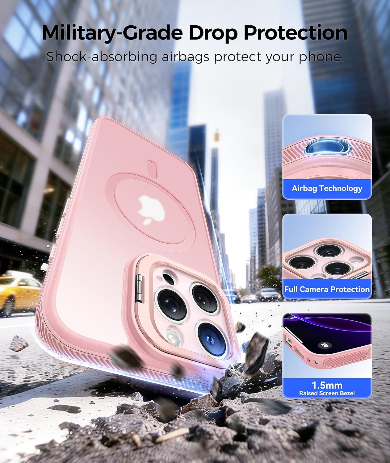 image:imageFNTCASE for iPhone 16 Pro Max Case with 360 Spin Magnetic Stand BlackPink