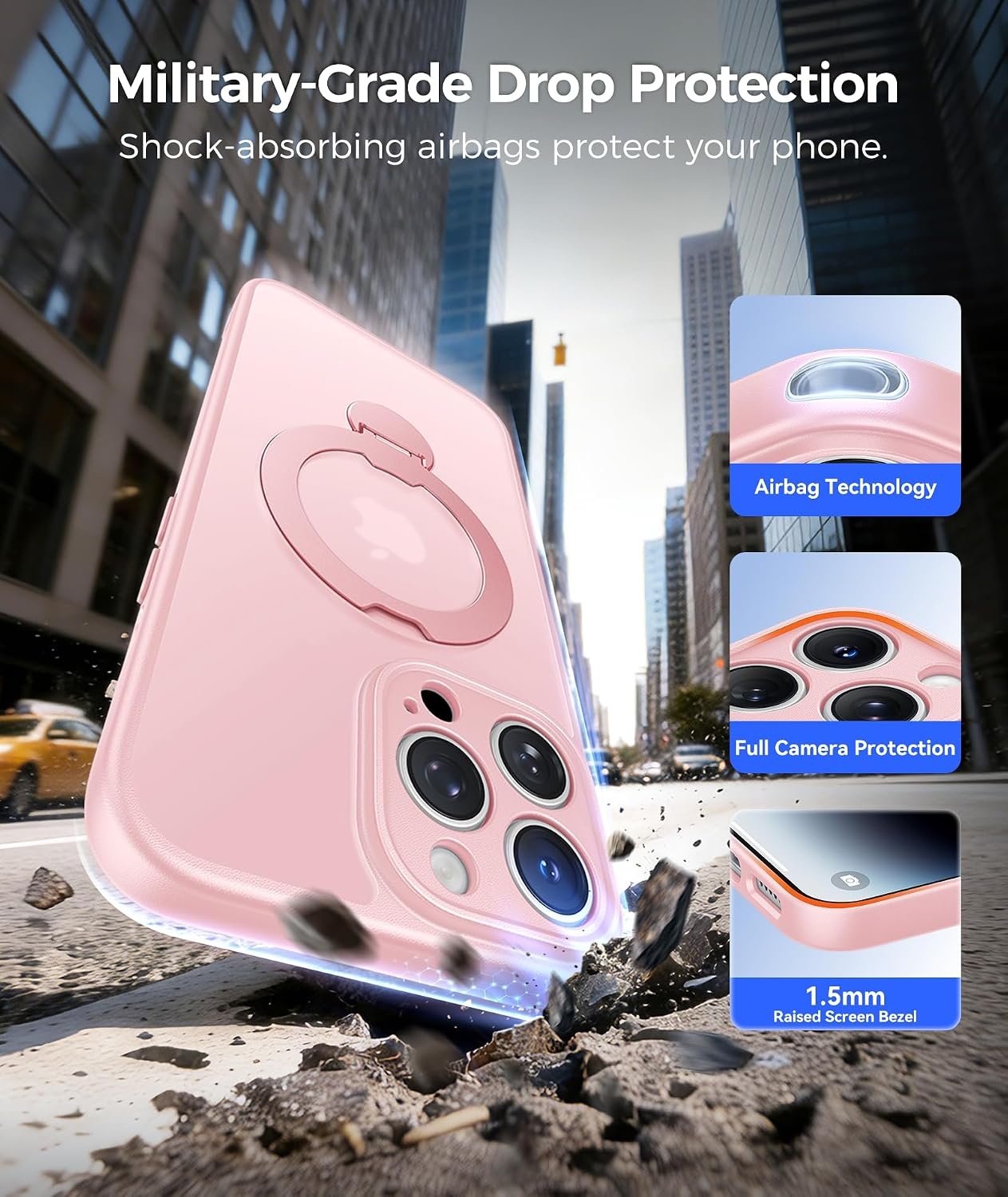 image:imageFNTCASE for iPhone 16 Pro Max Case with 360 Spin Magnetic Stand BlackPink