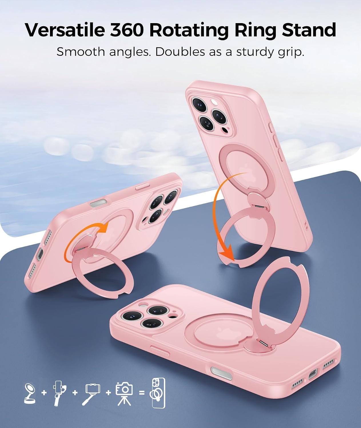 image:imageFNTCASE for iPhone 16 Pro Max Case with 360 Spin Magnetic Stand BlackPink