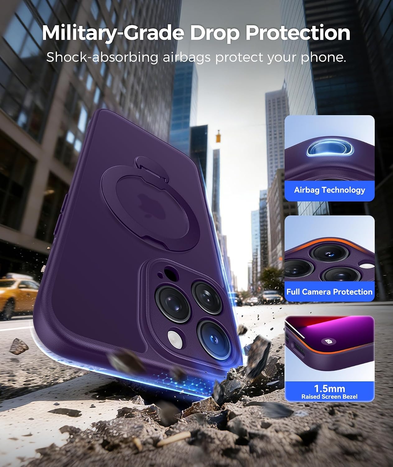image:imageFNTCASE for iPhone 16 Pro Max Case with 360 Spin Magnetic Stand BlackPurple
