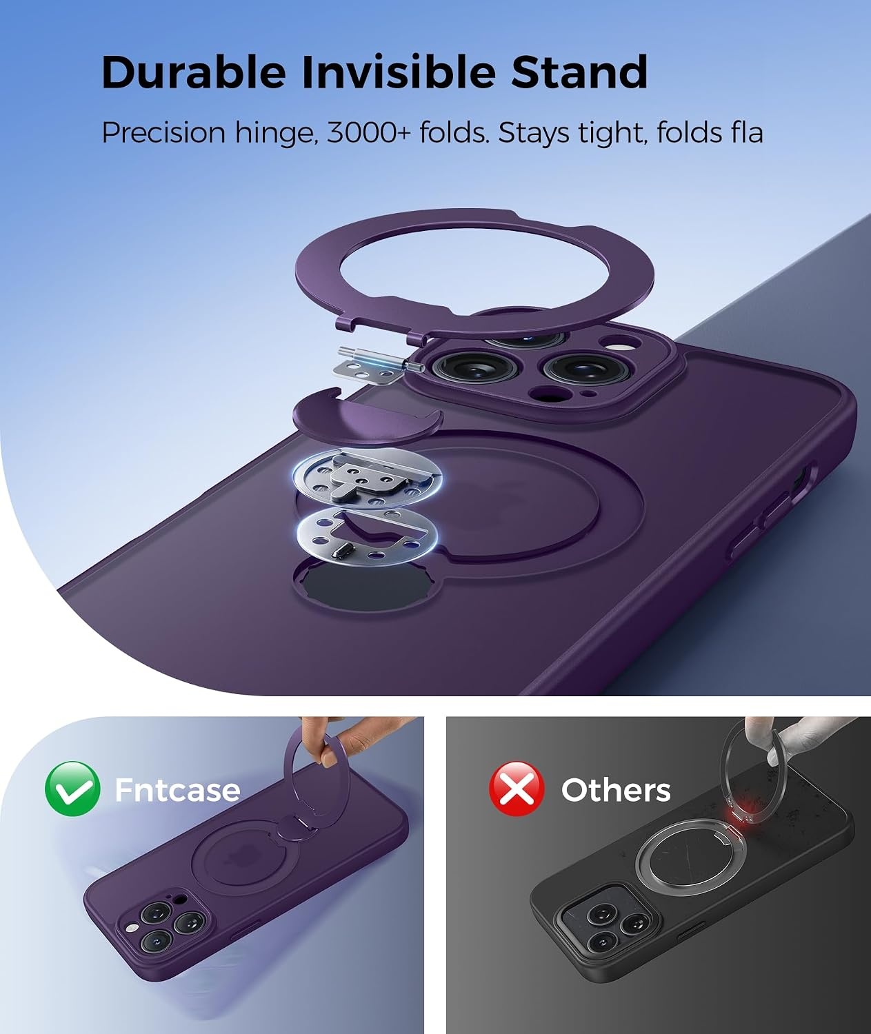 image:imageFNTCASE for iPhone 16 Pro Max Case with 360 Spin Magnetic Stand BlackPurple