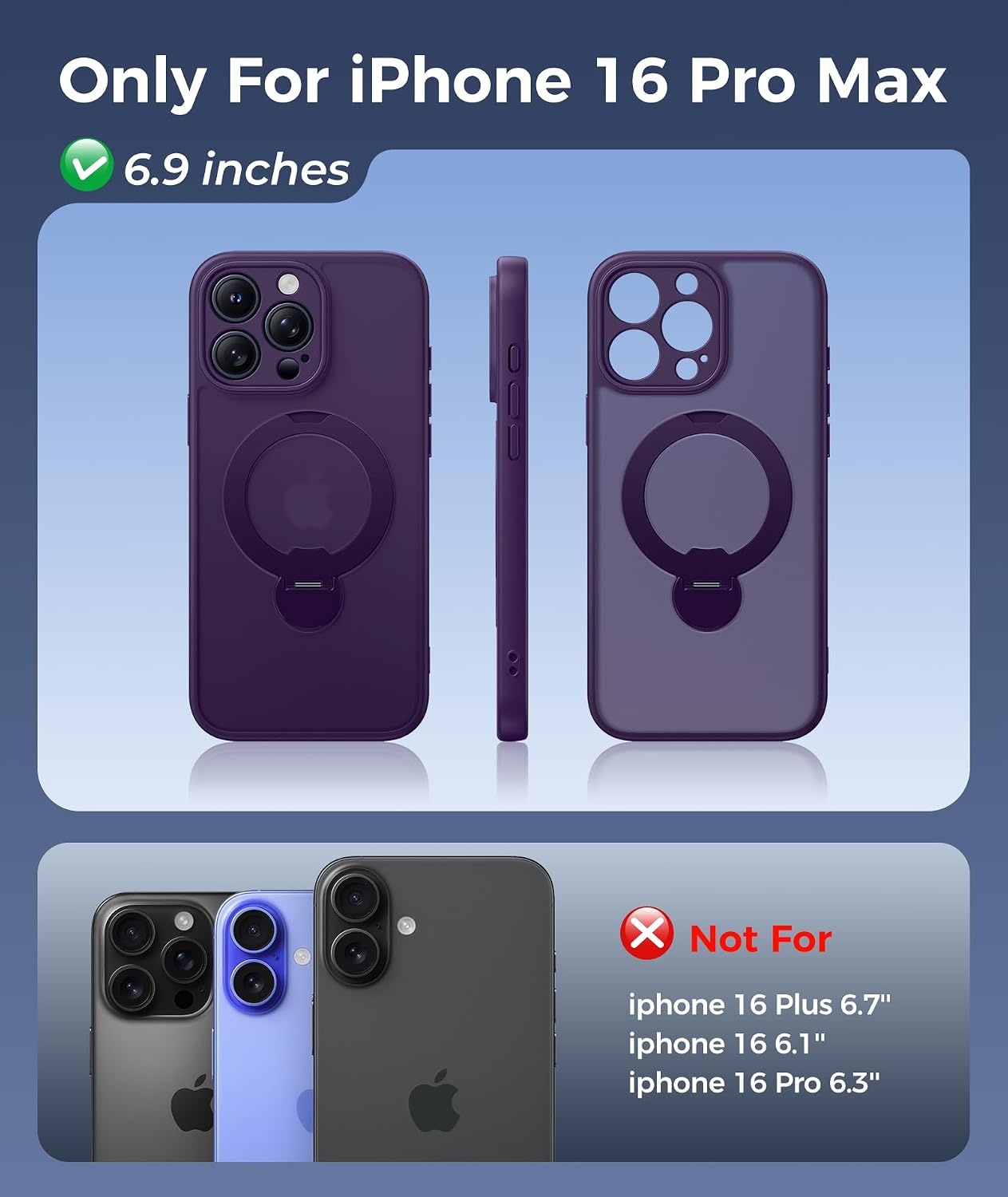 image:imageFNTCASE for iPhone 16 Pro Max Case with 360 Spin Magnetic Stand BlackPurple