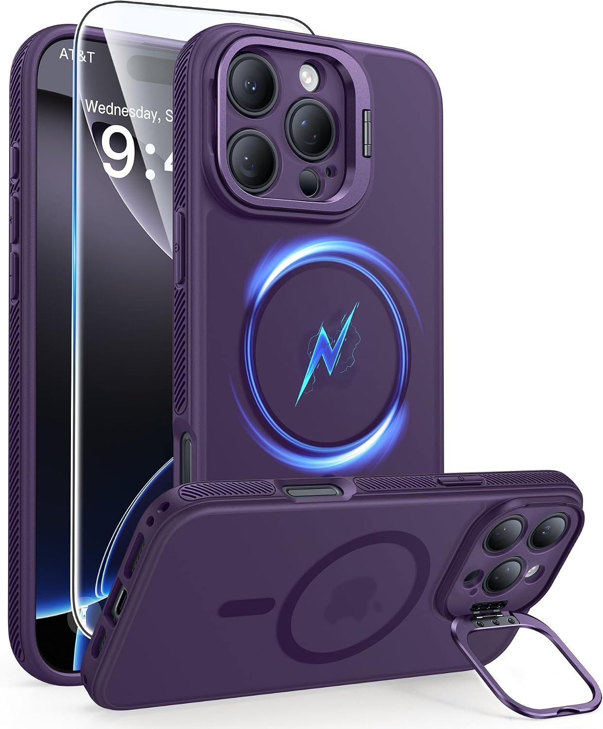 image:imageFNTCASE for iPhone 16 Pro Max Case with 360 Spin Magnetic Stand BlackPurple